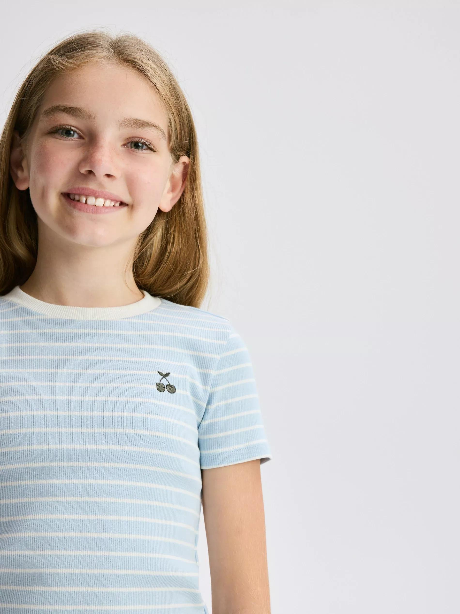 PALE BLUE Stripe cotton T-shirt, Blue, medium