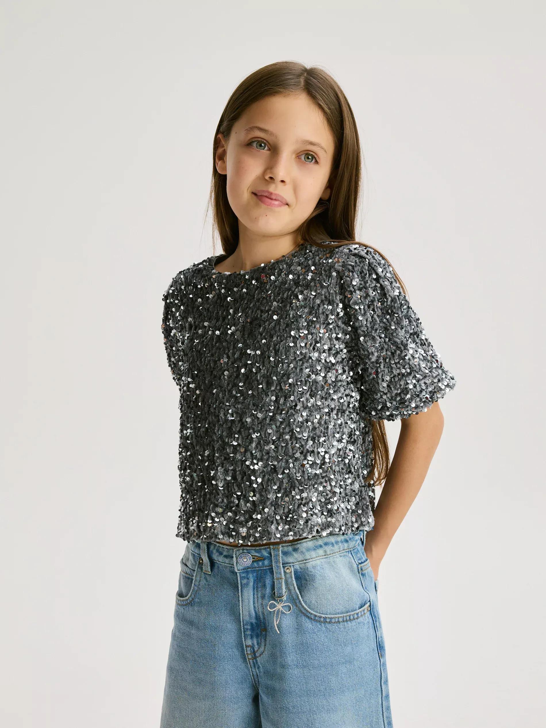 GIRLS` BLOUSE LIGHT GREY, Light grey, large image number 3