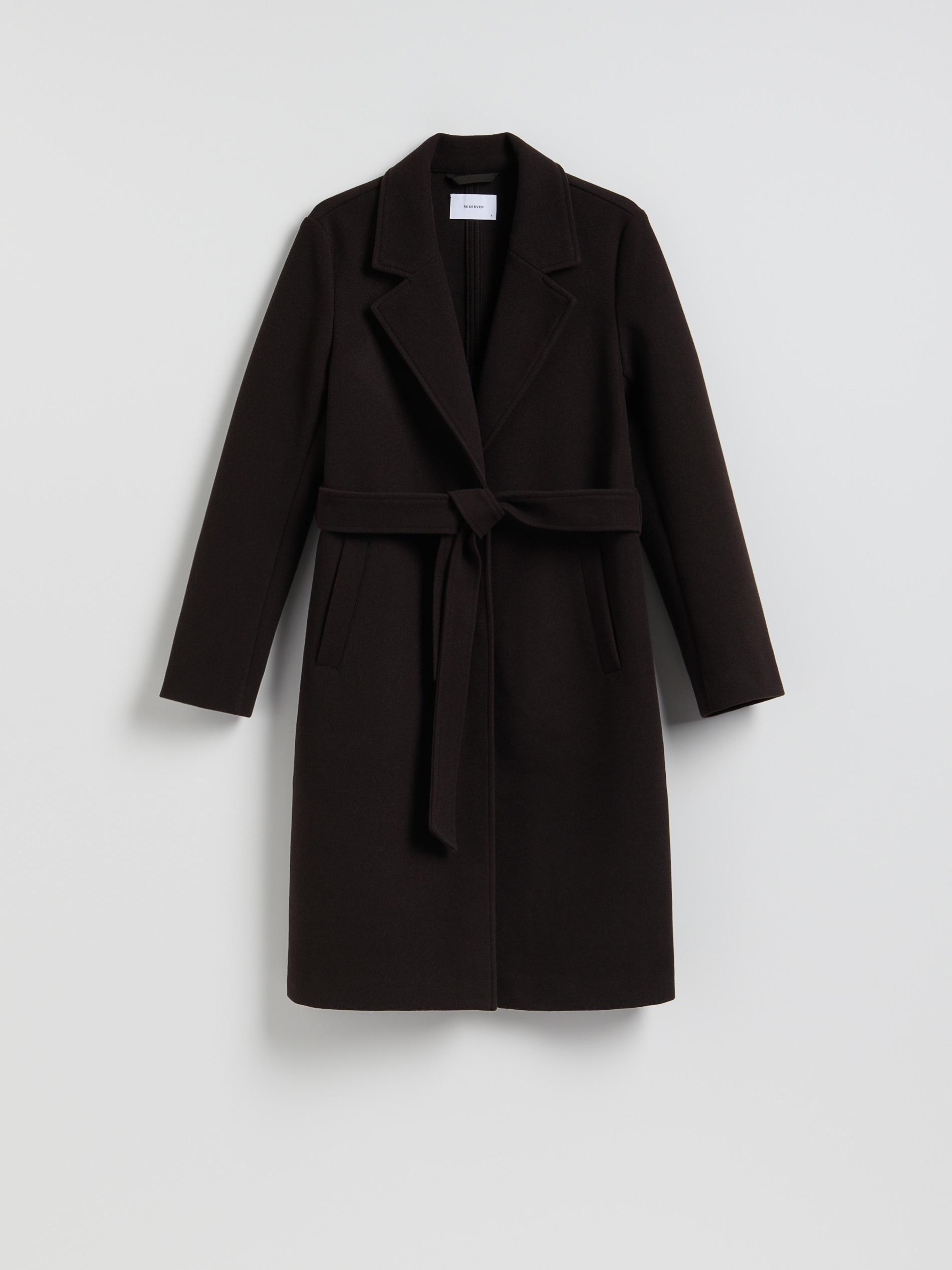 Brown Coat With Tie Belt, Brown, medium