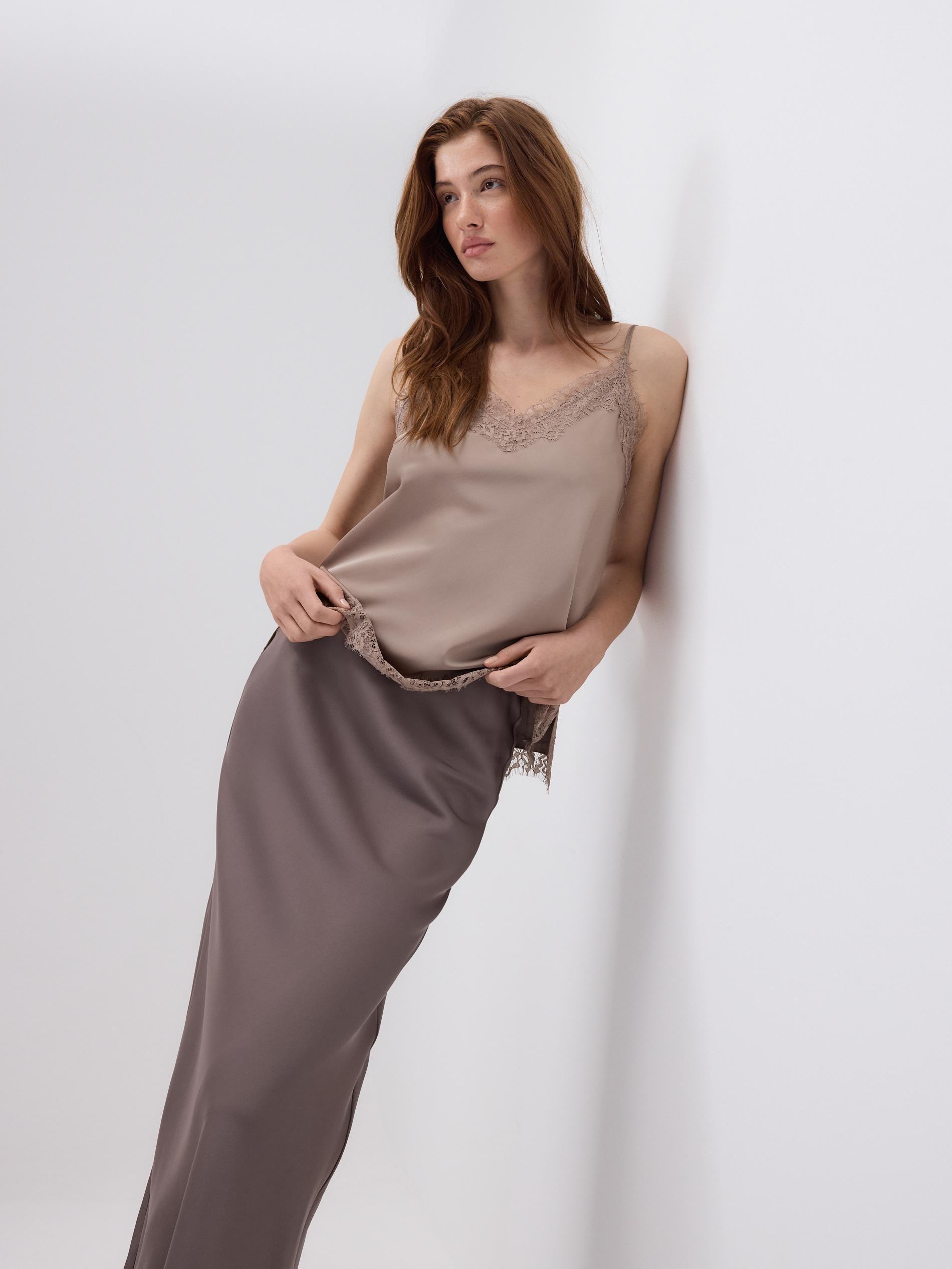 Brown Midi Skirt, Brown, large image number 0