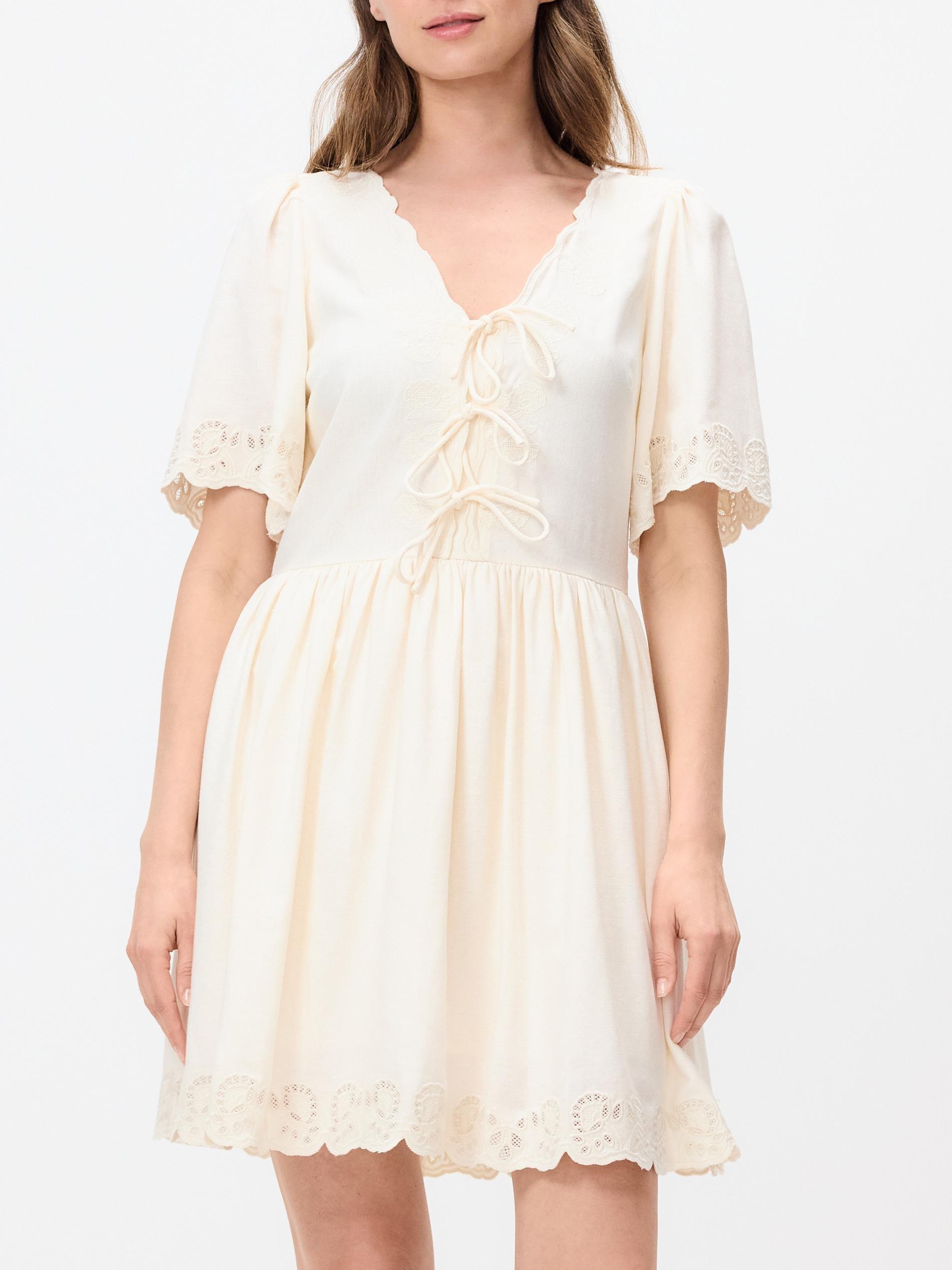Beige Linen Blend Dress, Ivory, large image number 0