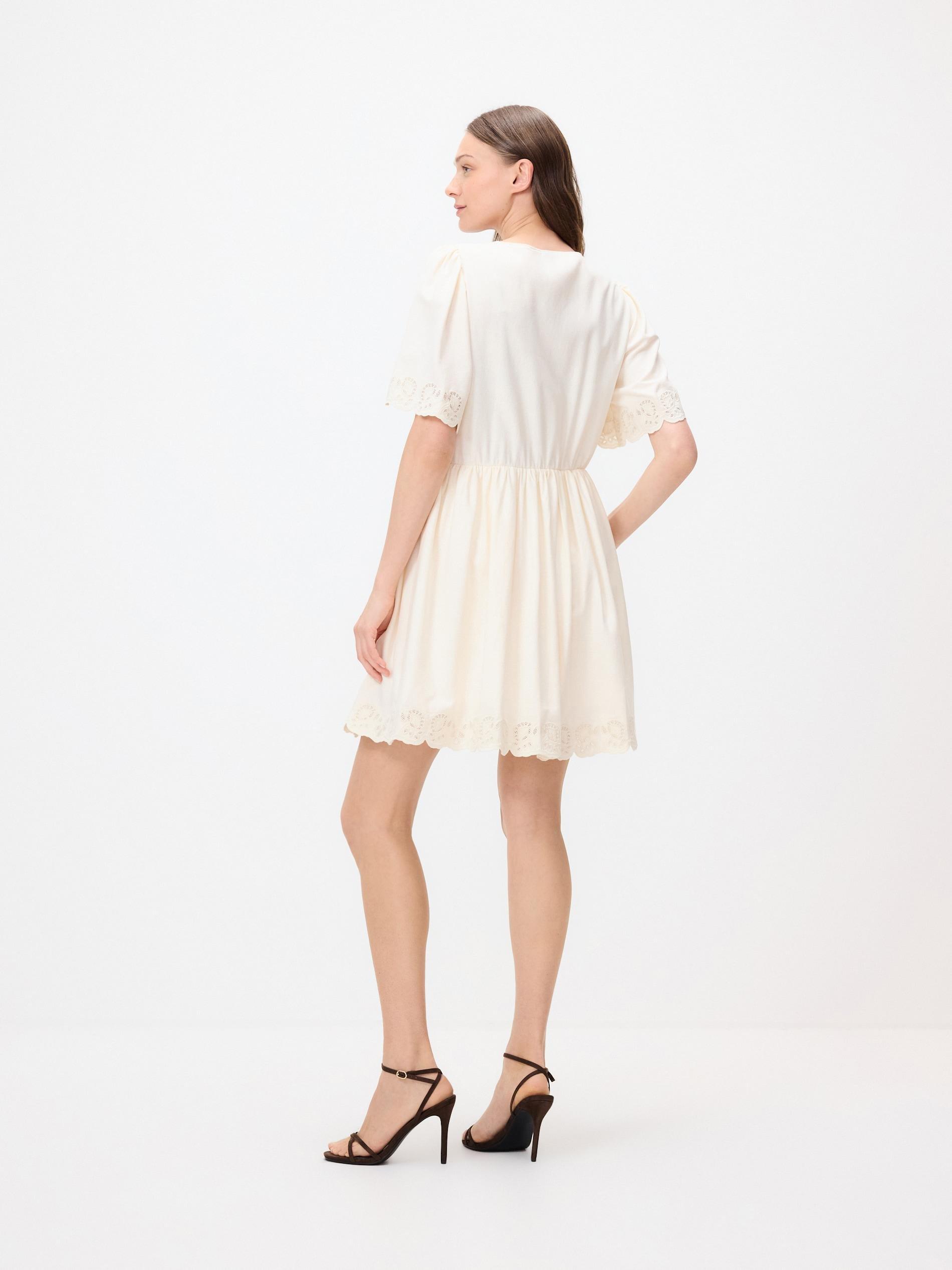 Beige Linen Blend Dress, Ivory, large image number 3