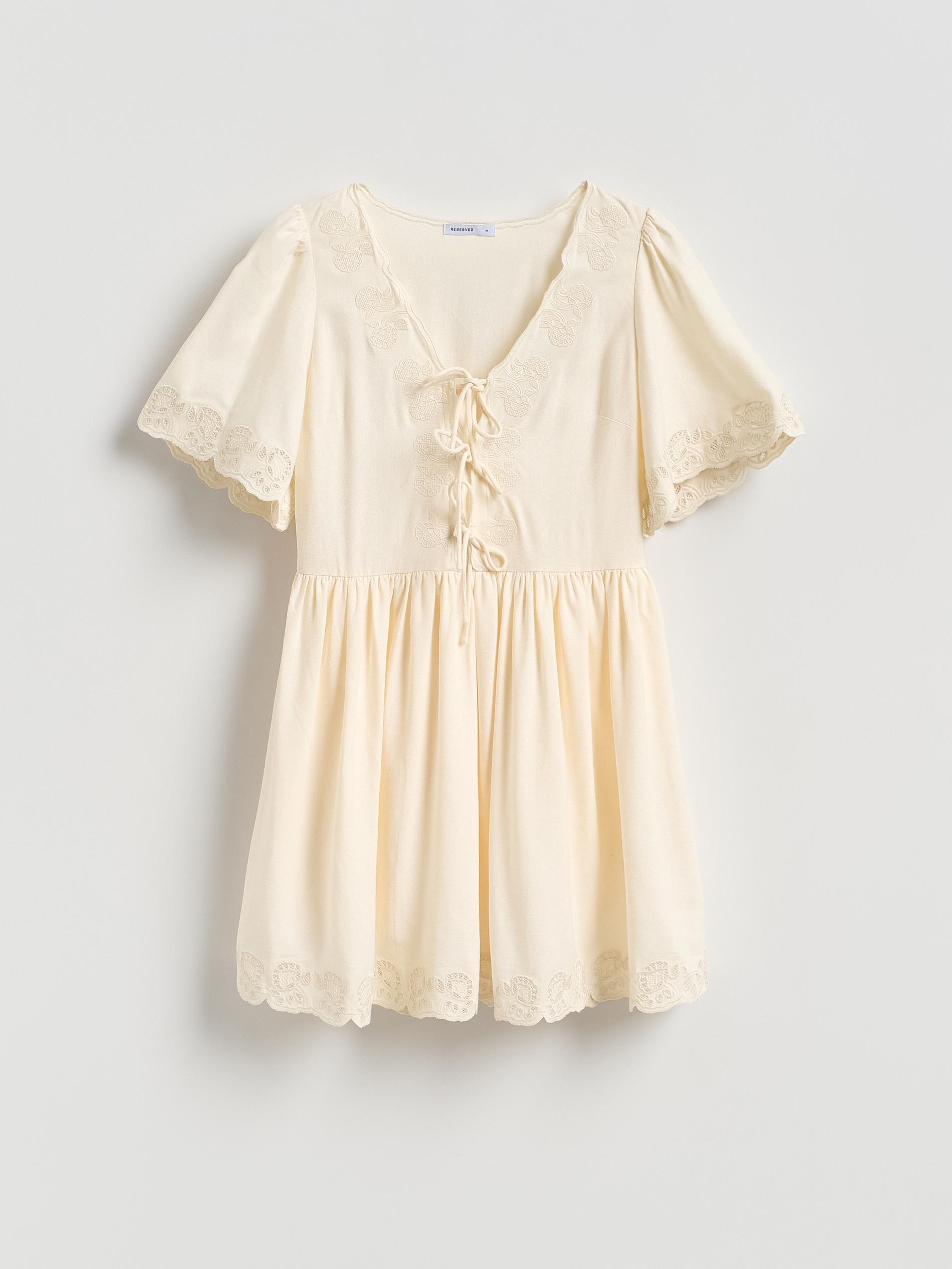 Beige Linen Blend Dress, Ivory, large image number 4