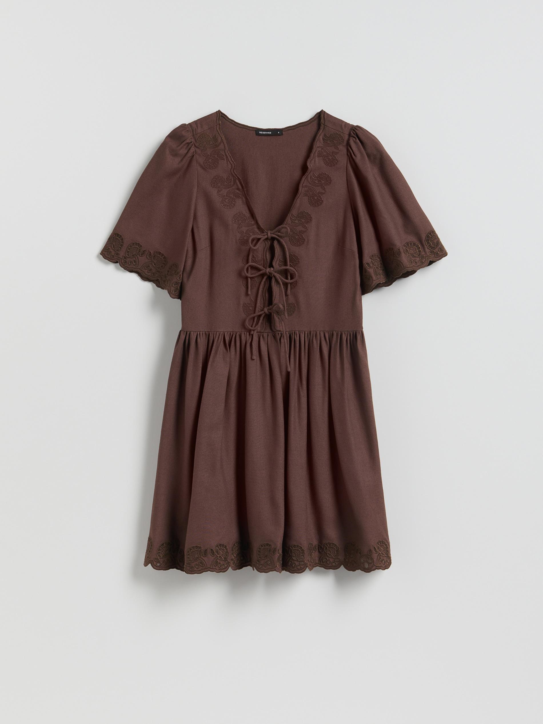 Brown Linen Blend Dress, Brown, large image number 3
