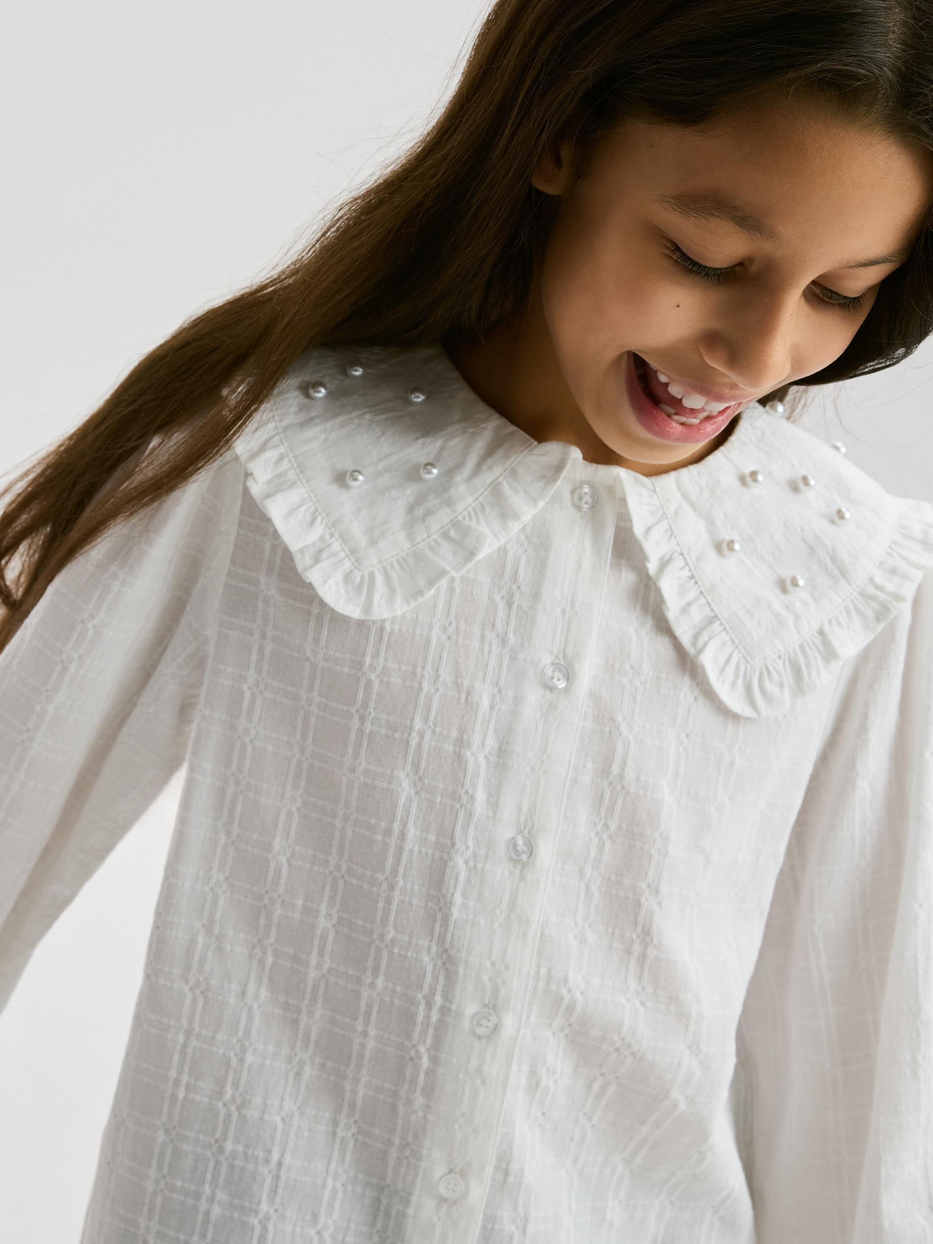 GIRLS` SHIRT CREAM, Ivory, medium