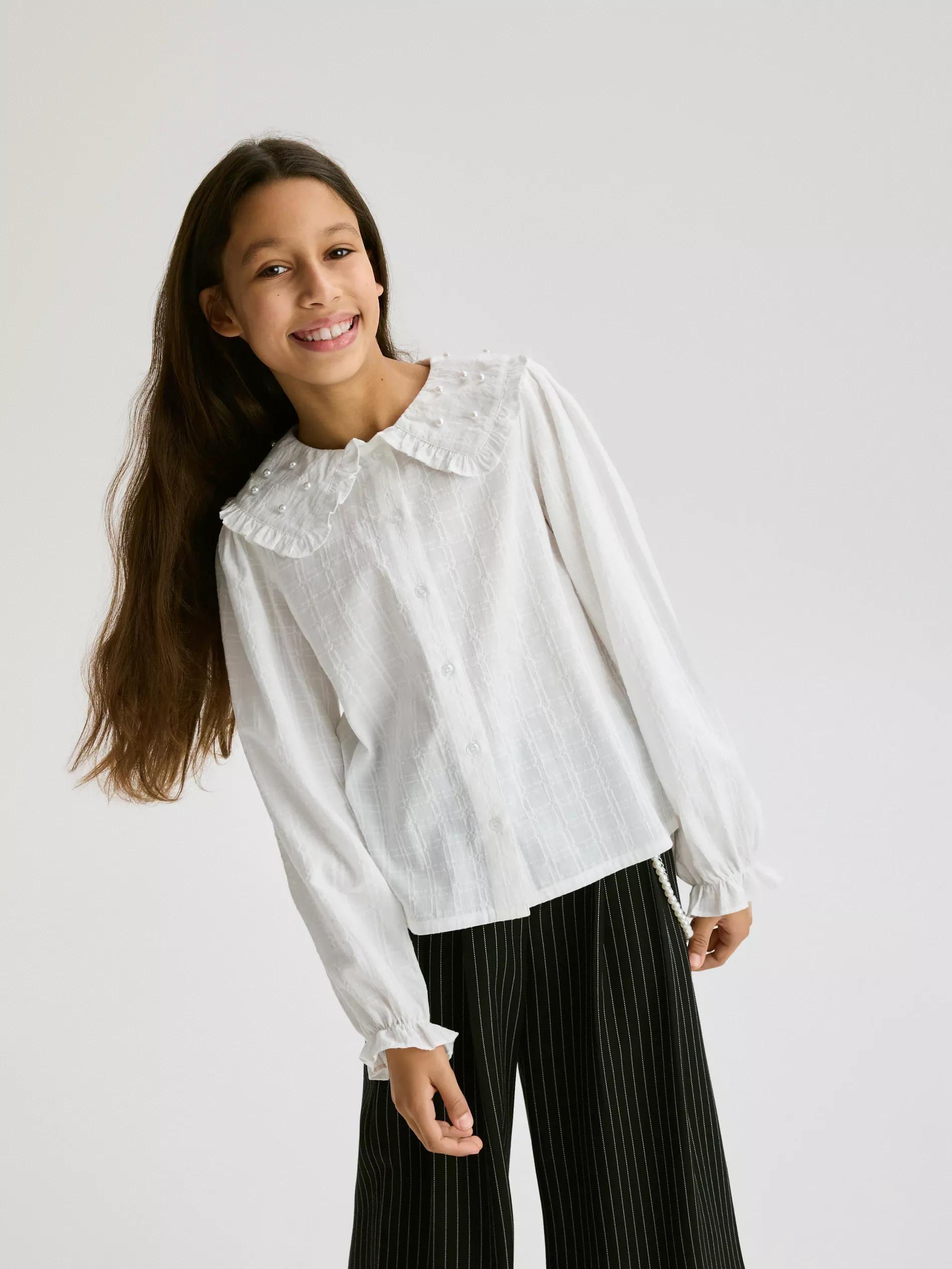 Cream Shirt With Pearl Appliqu&oslash;&pound;&Acirc;&copy;, Ivory, medium