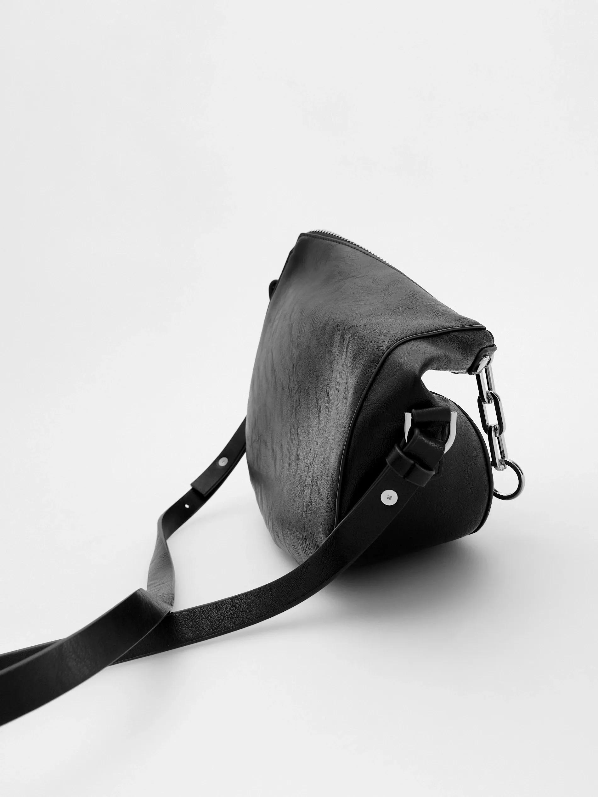 Black Plain Cross-Body Bag, Black, large image number 4