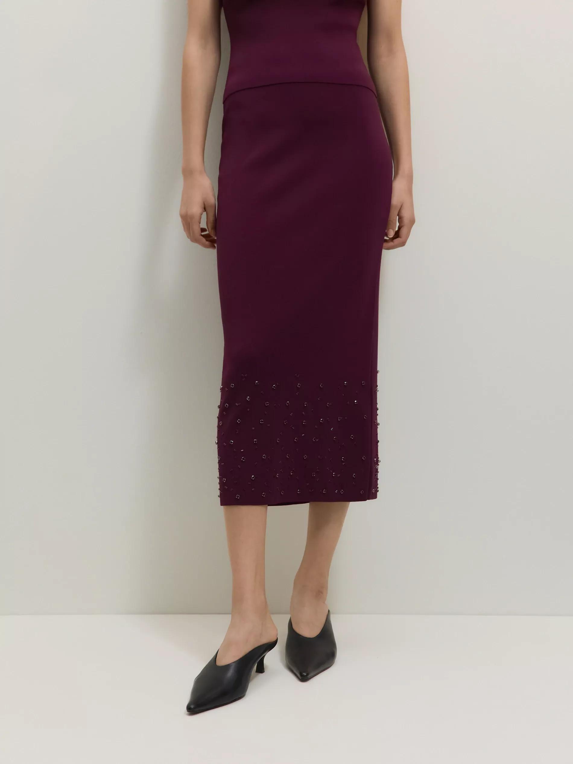 Maroon Skirt With Applique, , medium