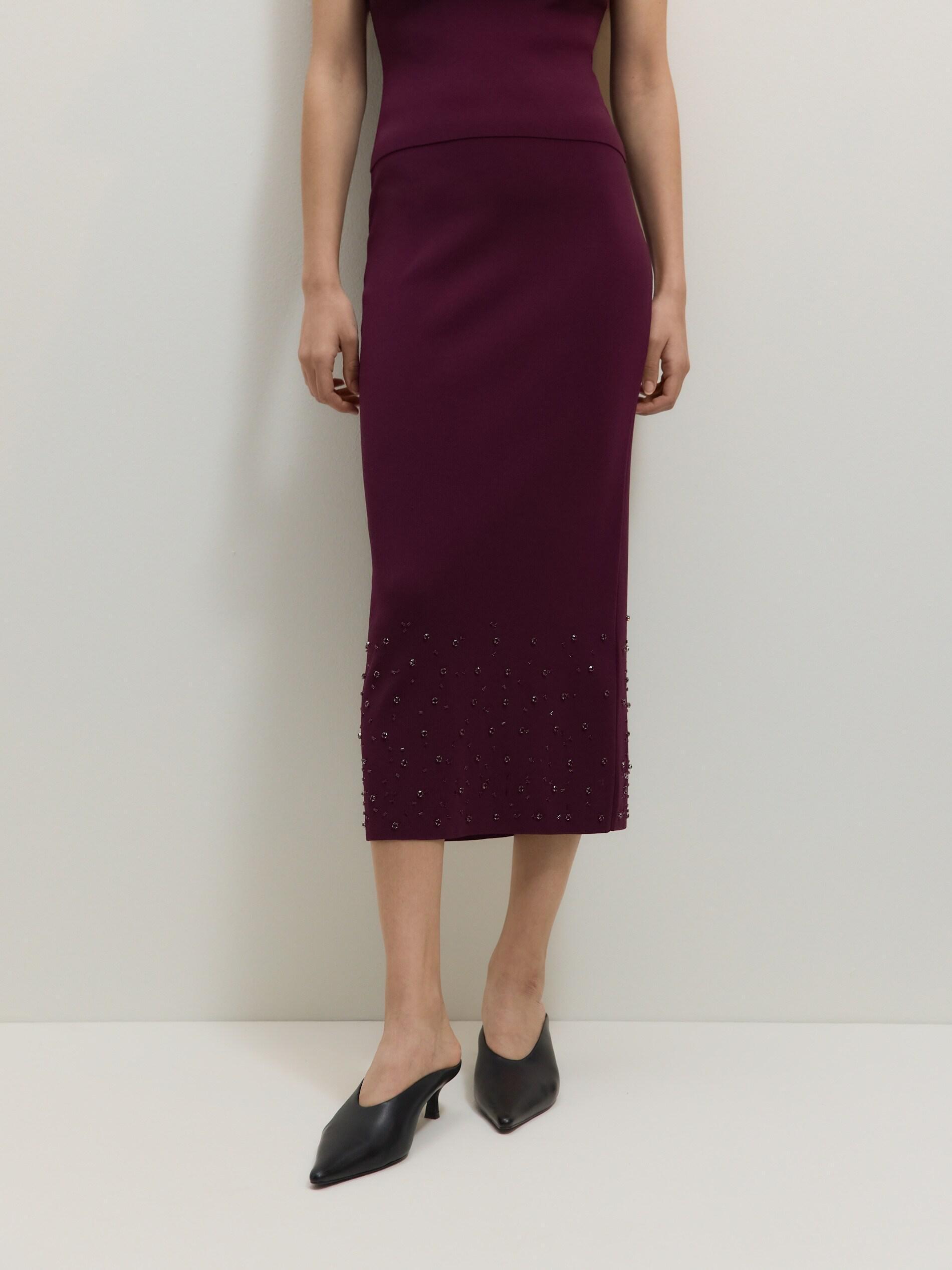 Maroon Skirt With Applique, Burgundy, medium
