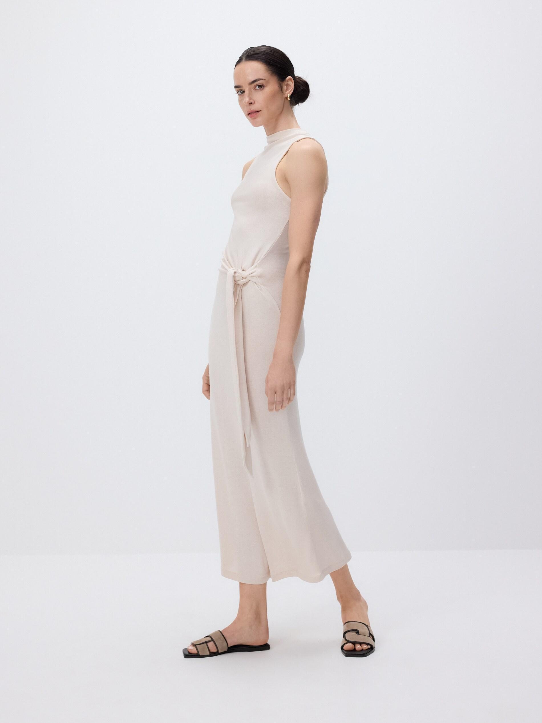 Beige Dress With Tie Detail, Ivory, medium