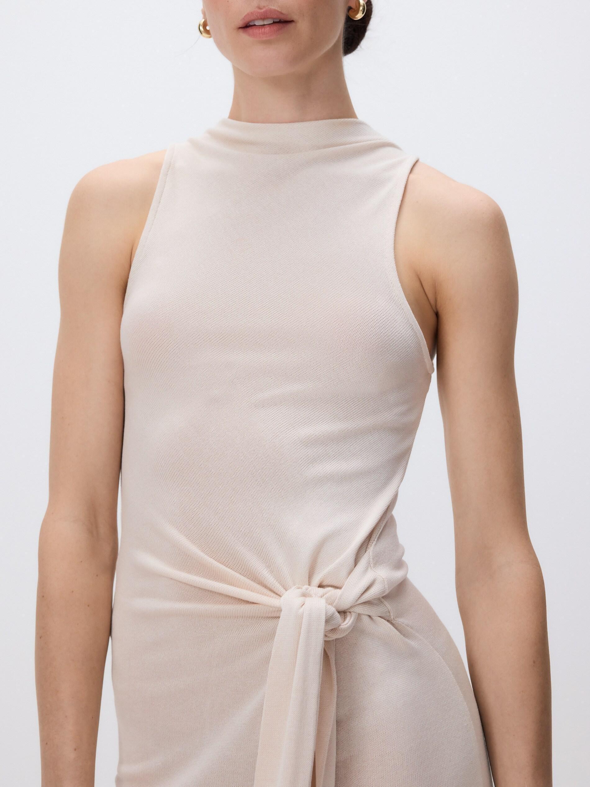 Beige Dress With Tie Detail, Ivory, medium