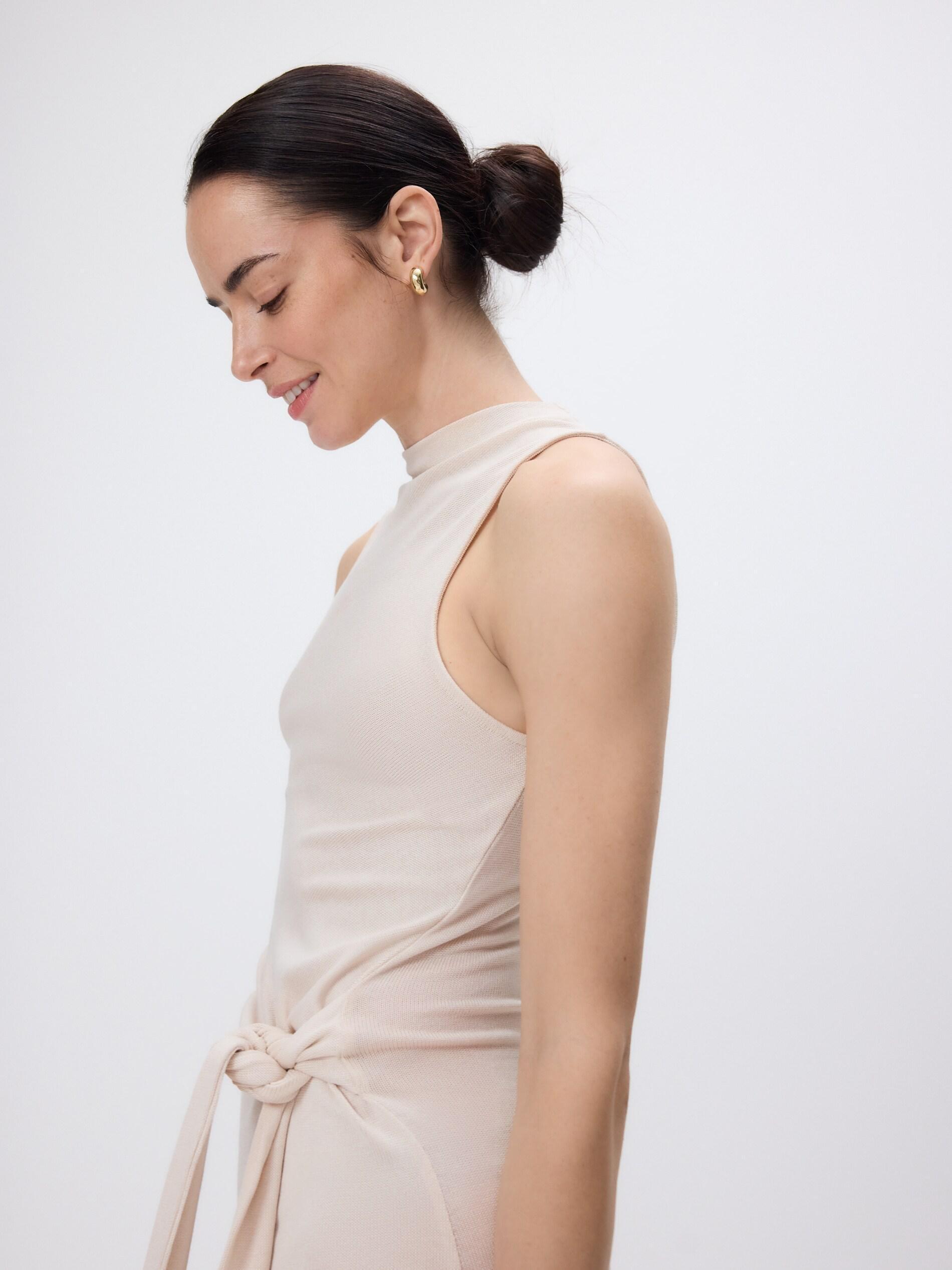 Beige Dress With Tie Detail, Ivory, large image number 3