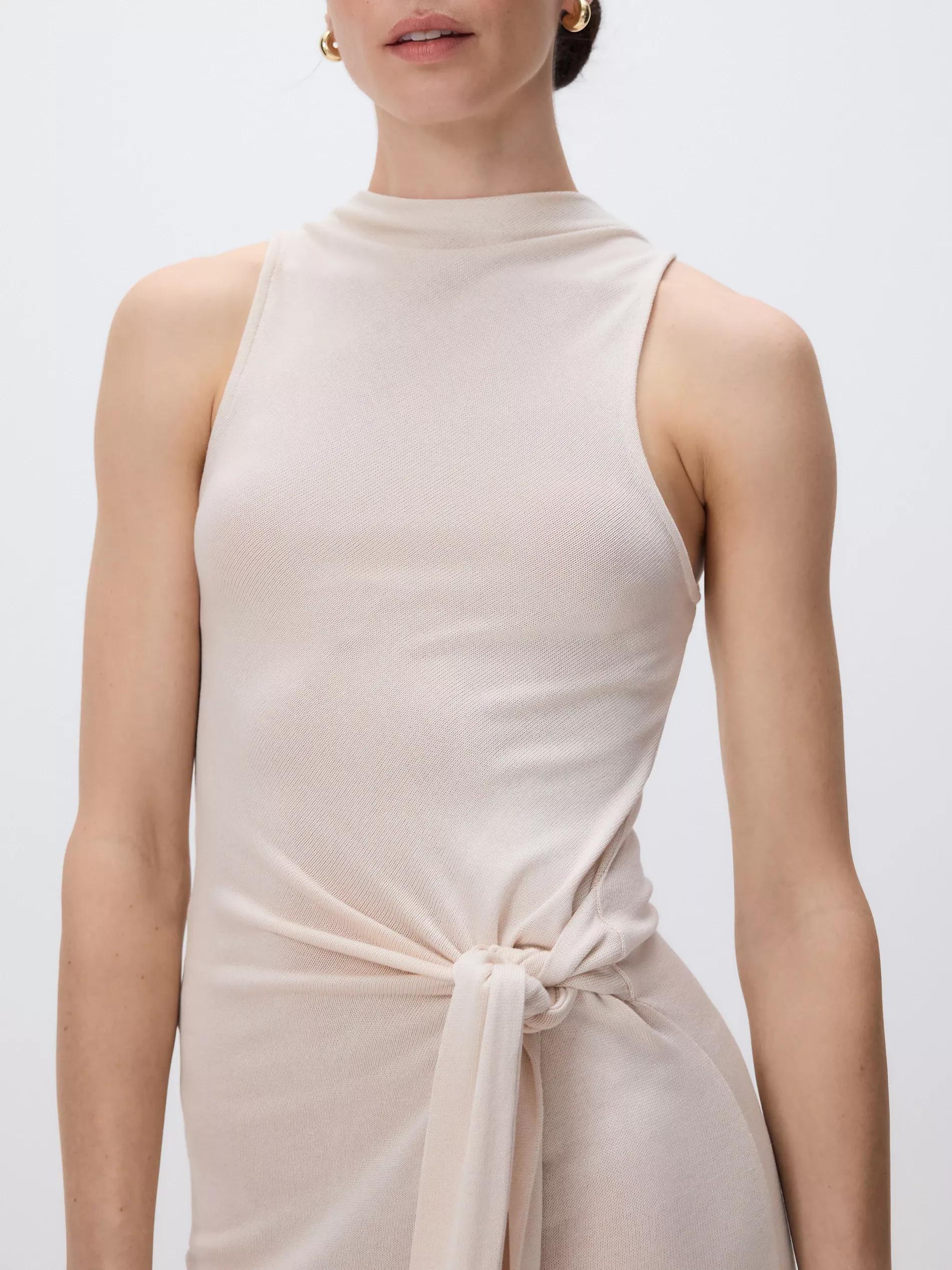 Beige Dress With Tie Detail, , large image number 4