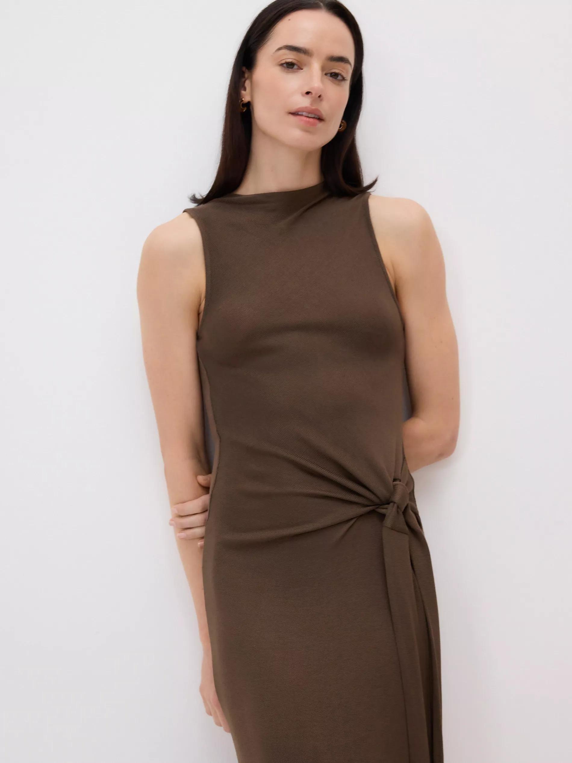 Brown Dress With Tie Detail, , large image number 4