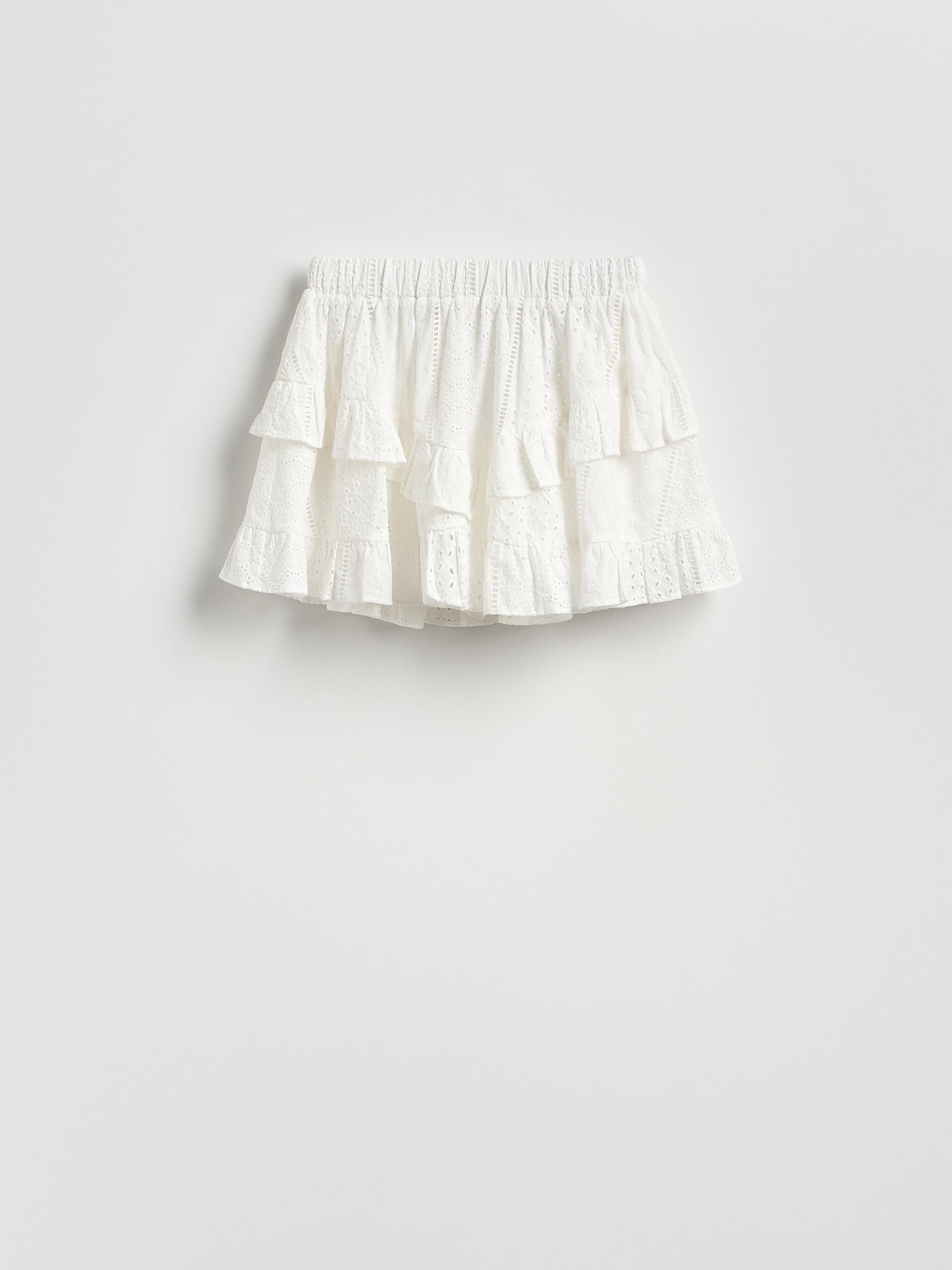 Cream Skirt With Openwork Inserts, Ivory, large image number 4