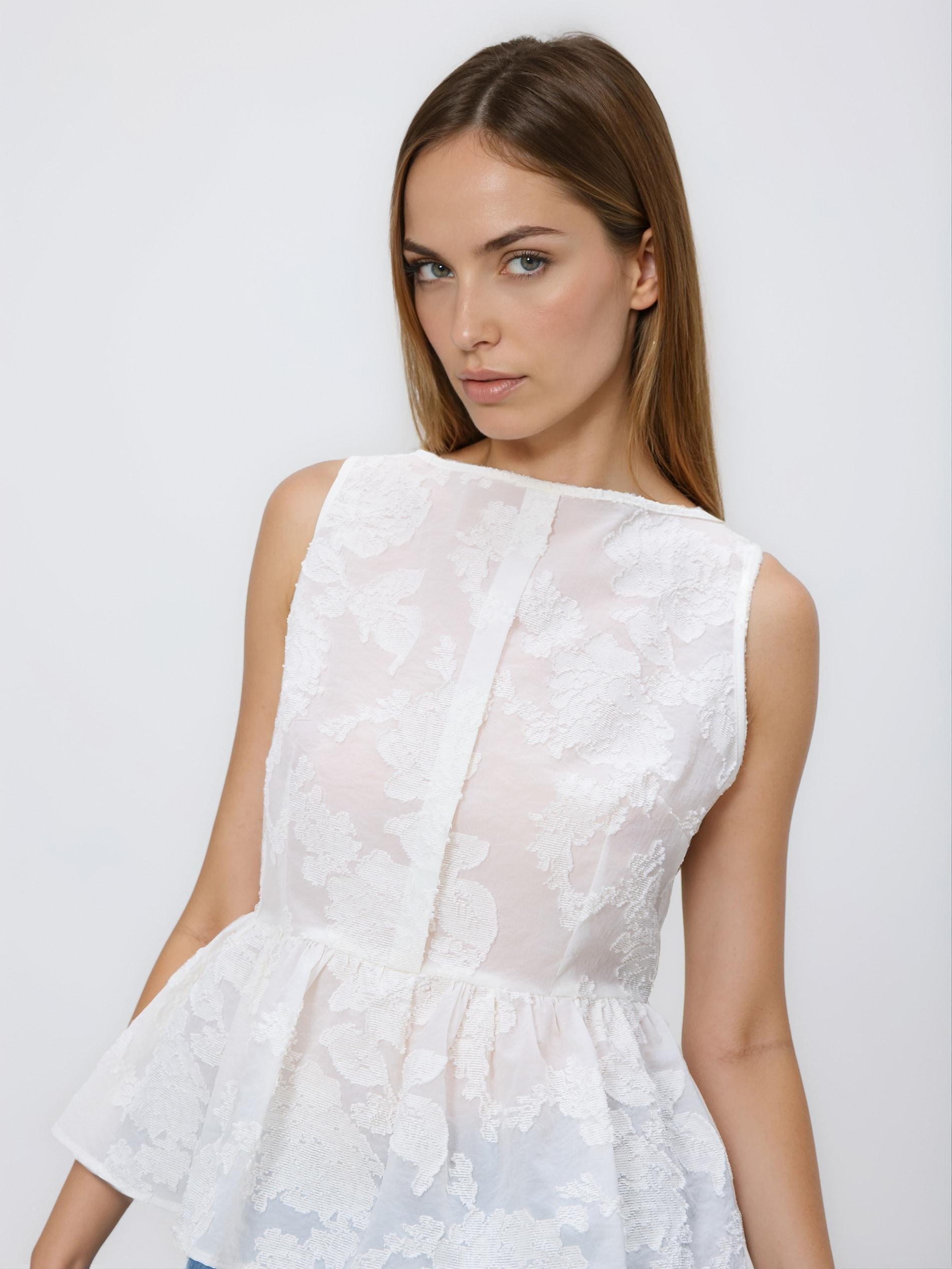 Cream Blouse With Peplum Hem, Ivory, large image number 1