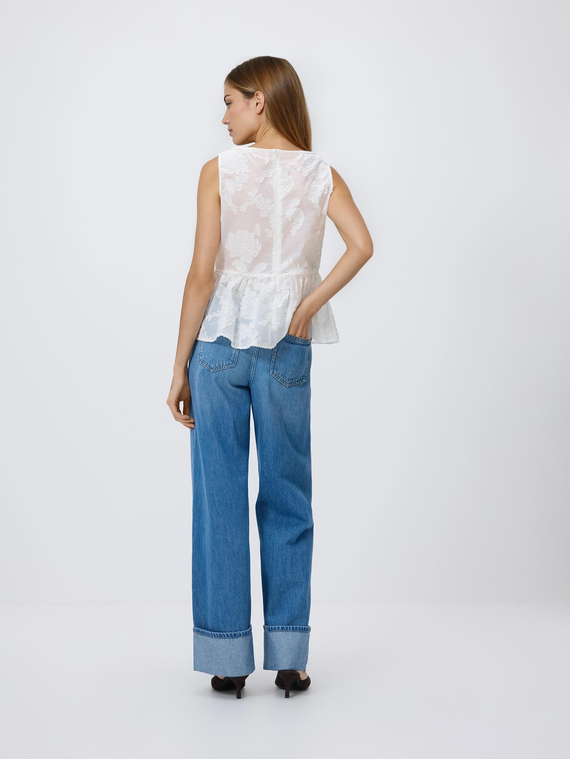 Cream Blouse With Peplum Hem, Ivory, large image number 3