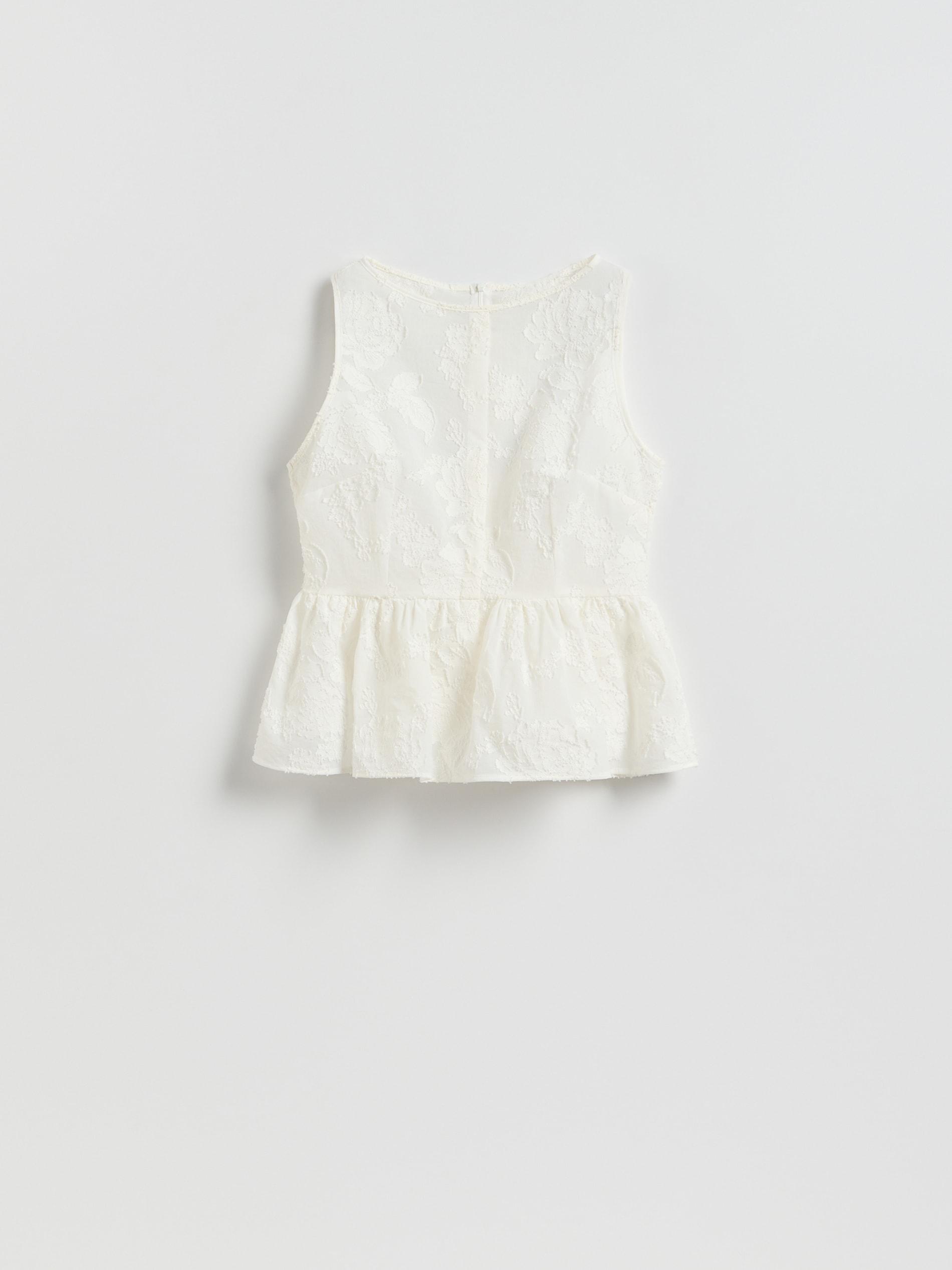 Cream Blouse With Peplum Hem, Ivory, large image number 4