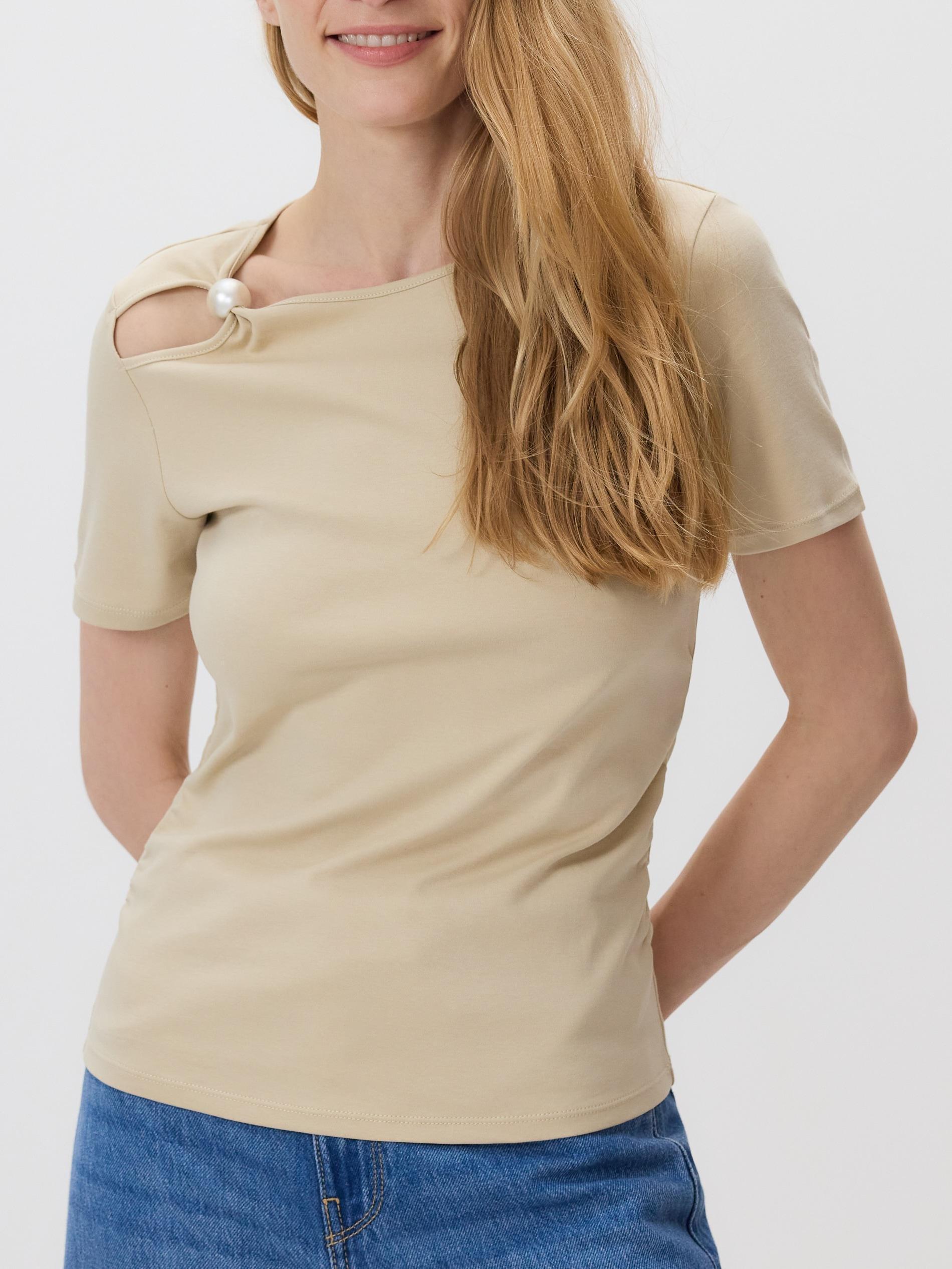 Beige T-Shirt Com Detalhe Decorativo, , large image number 0