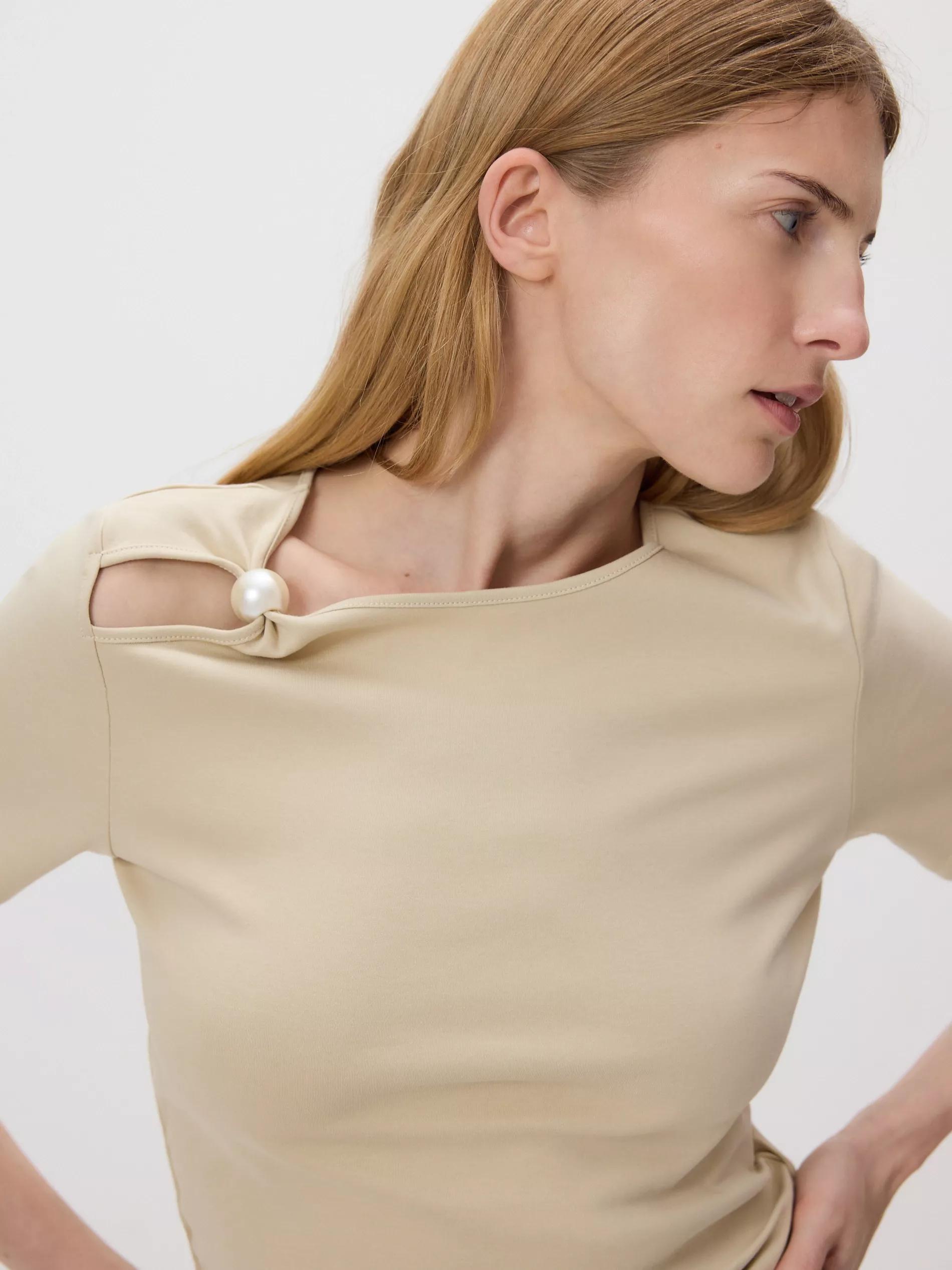 Beige T-Shirt Com Detalhe Decorativo, , large image number 1