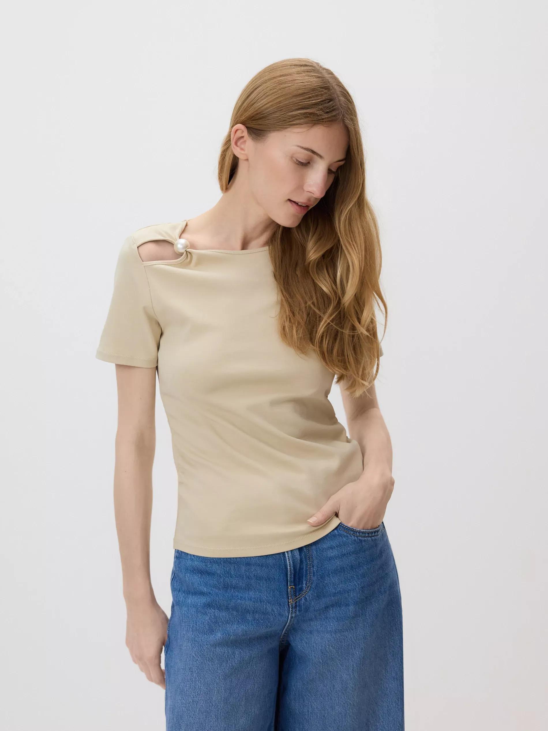 Beige T-Shirt Com Detalhe Decorativo, , large image number 2