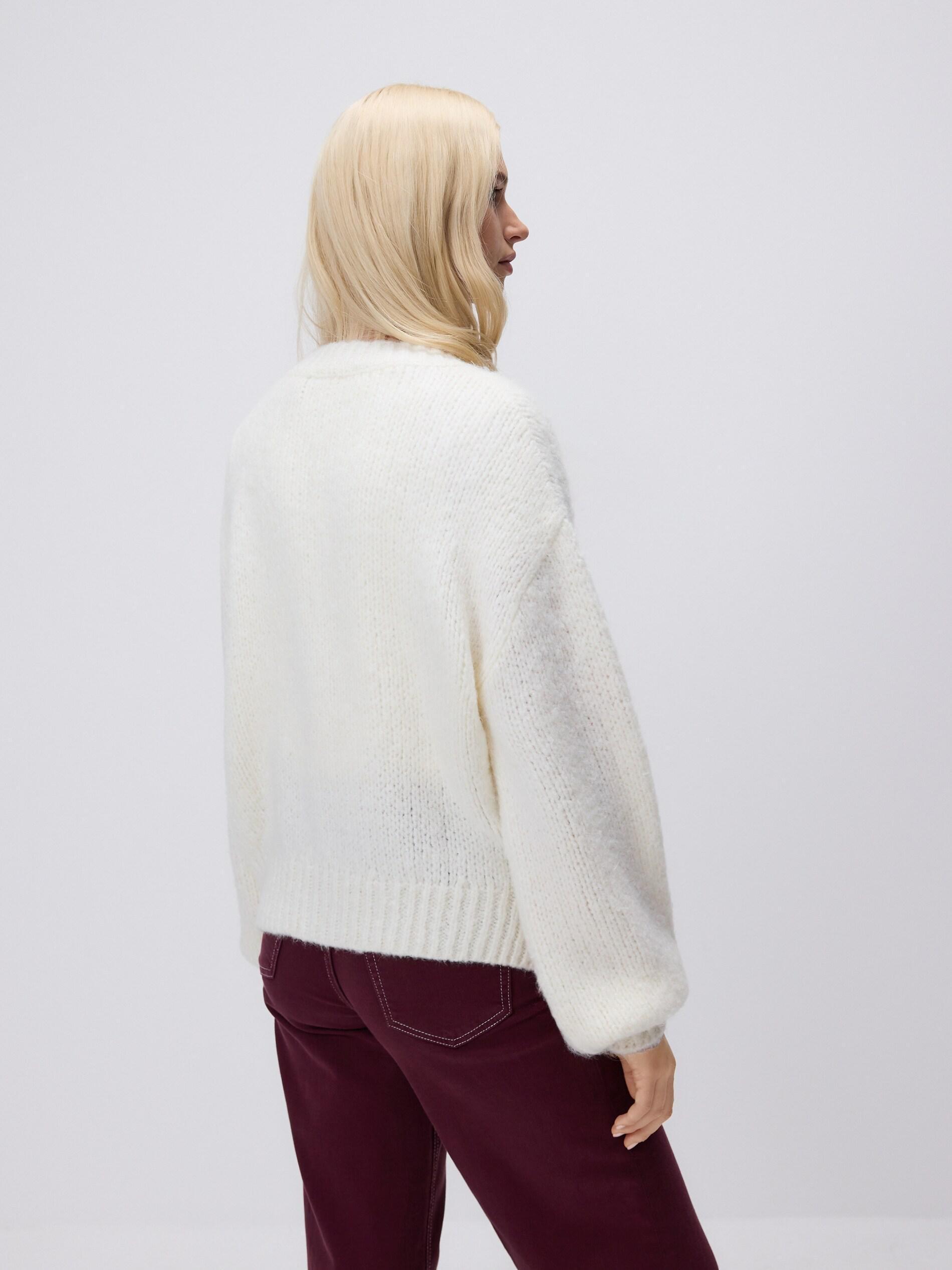 Beige Cardigan With Floral Applique, Ivory, large image number 2