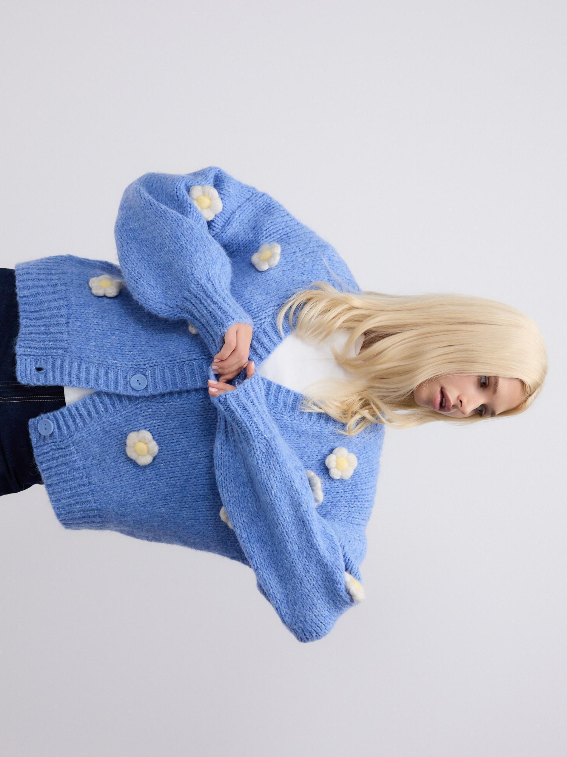 Blue Cardigan With Floral Applique, Blue, large image number 2