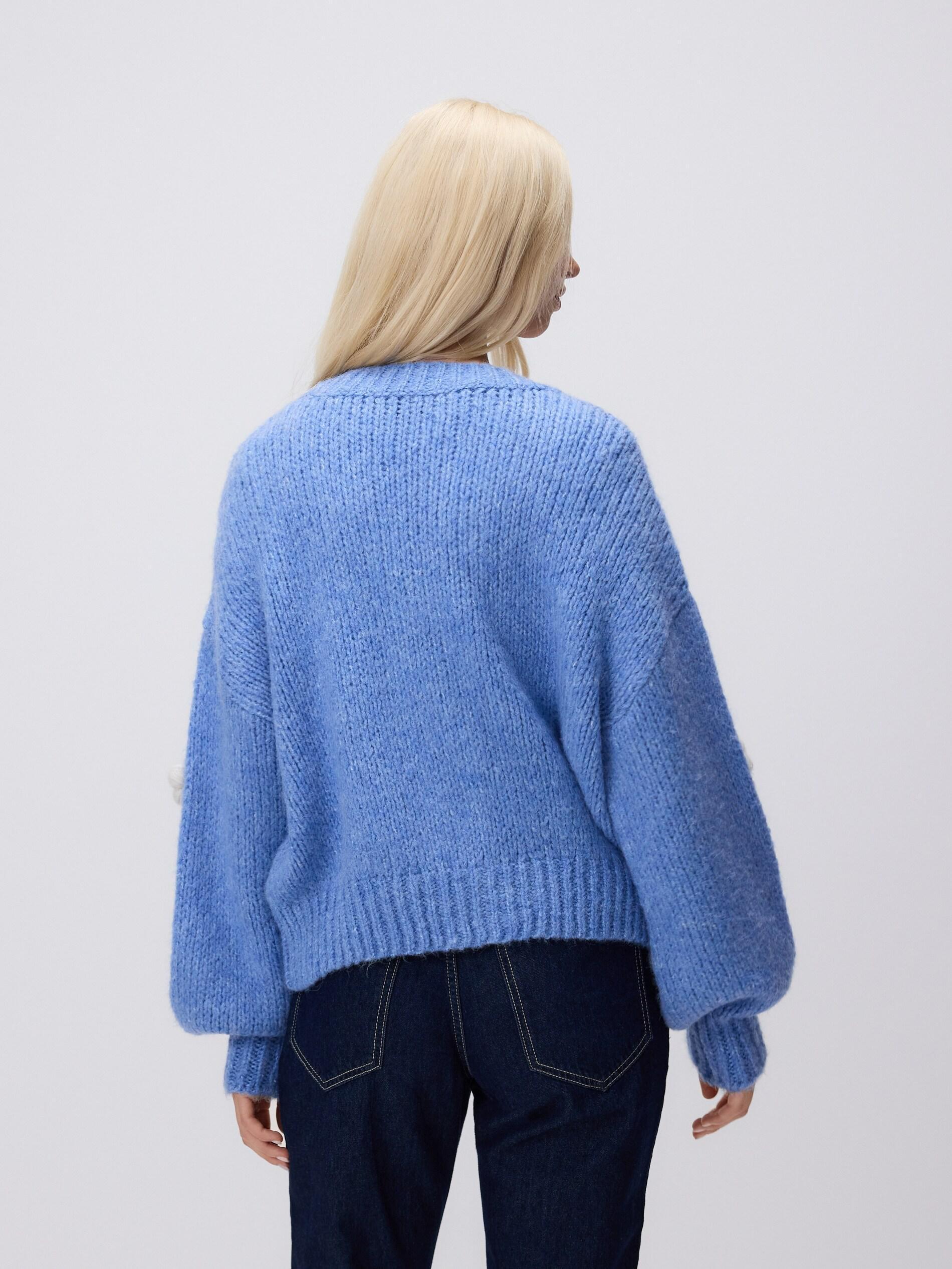 Blue Cardigan With Floral Applique, Blue, large image number 3