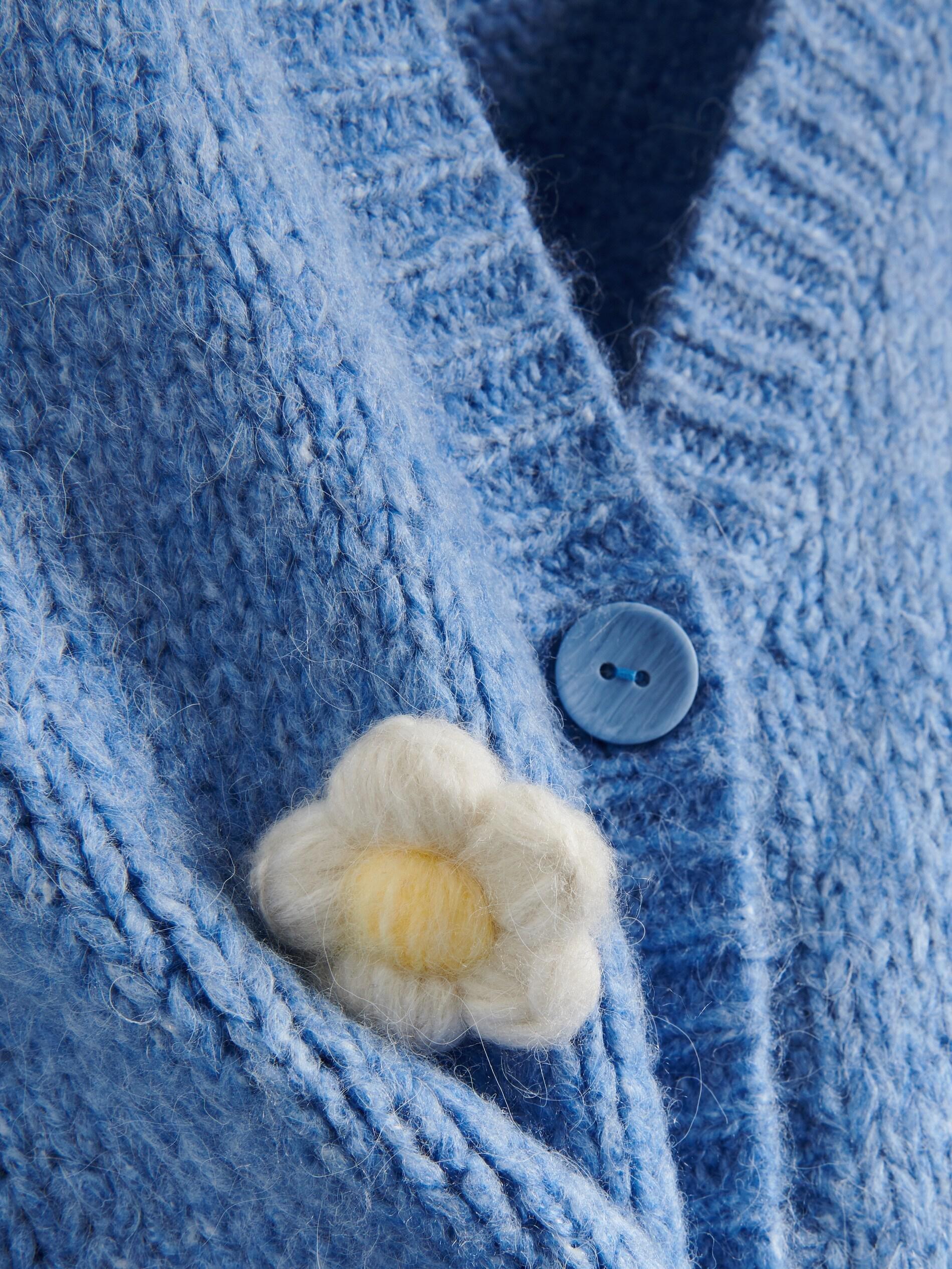 Blue Cardigan With Floral Applique, Blue, large image number 5