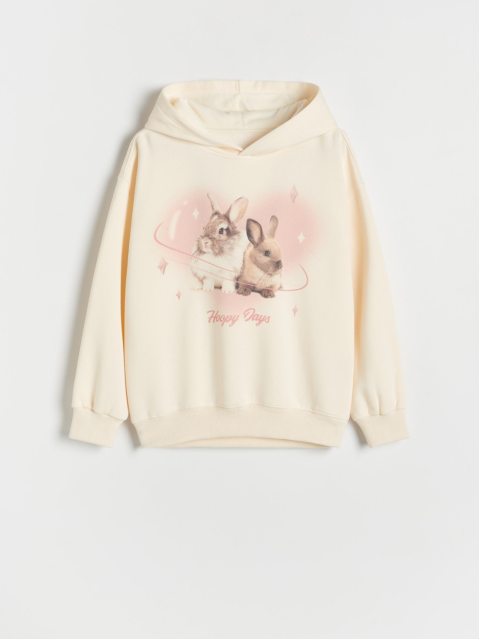 Cream Cotton Sweatshirt With Print And Side Stripes, , large image number 2