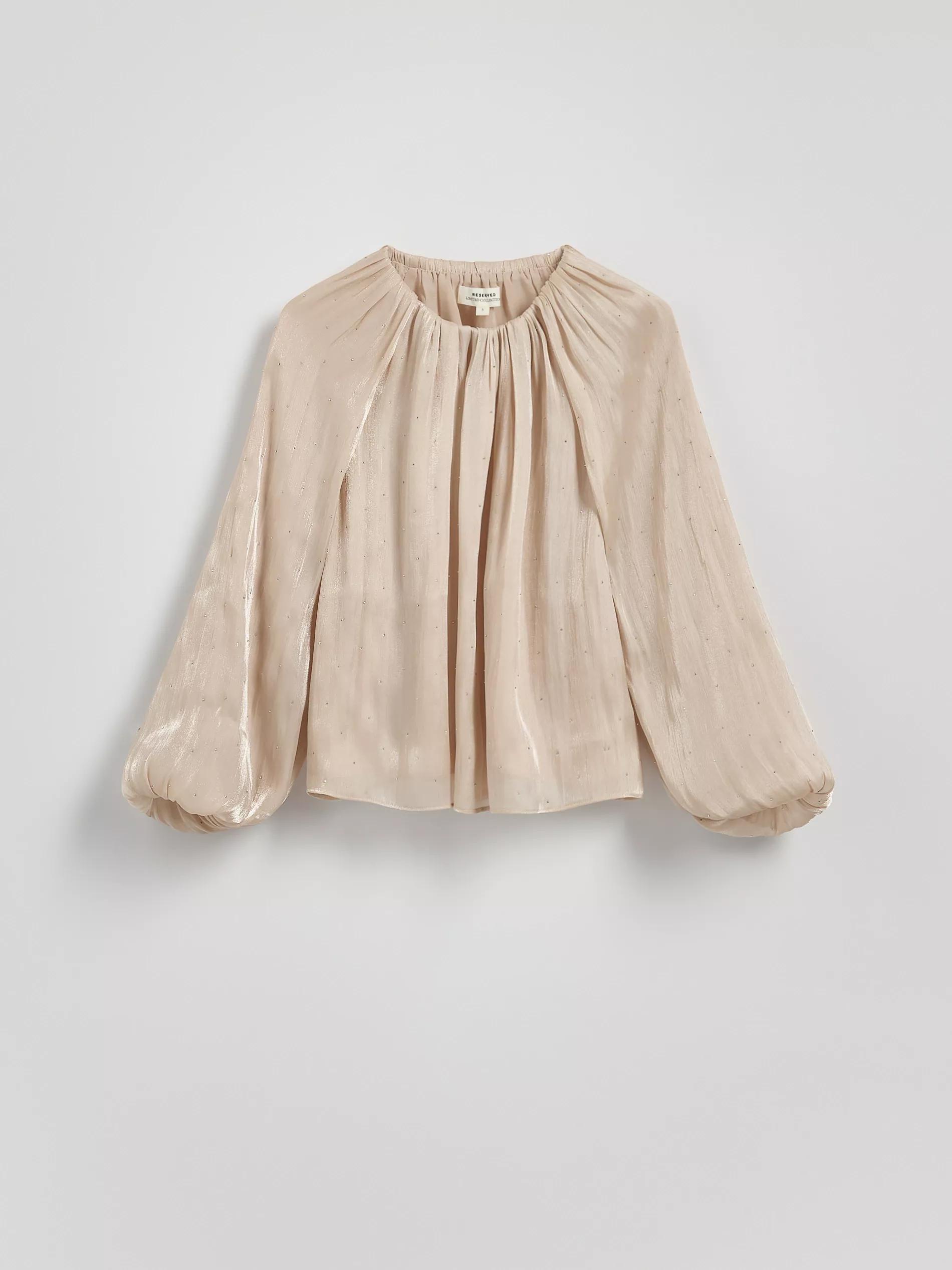 Beige Blouse With Puff Sleeves, , large image number 0