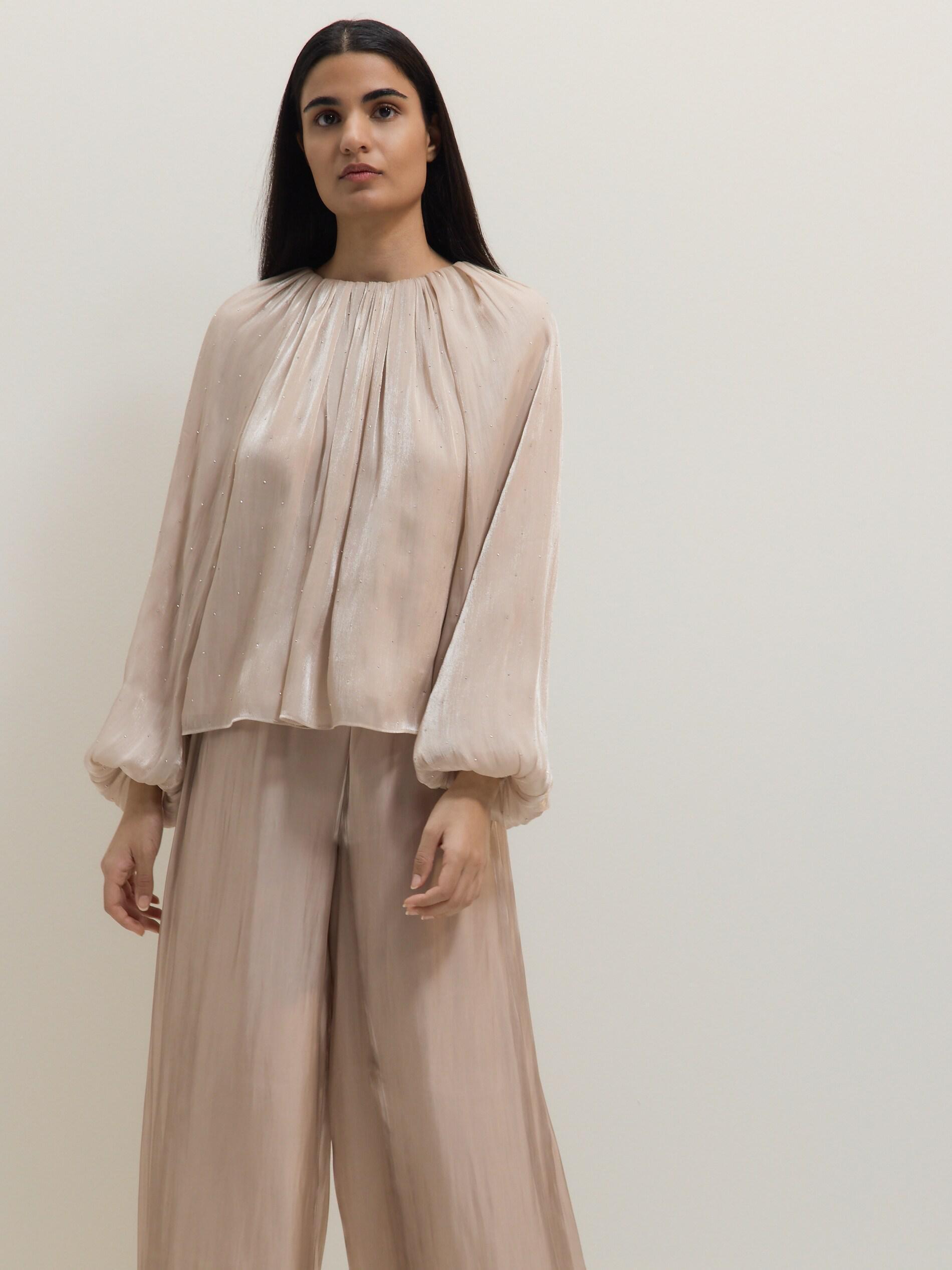 Beige Blouse With Puff Sleeves, Pink, large image number 0