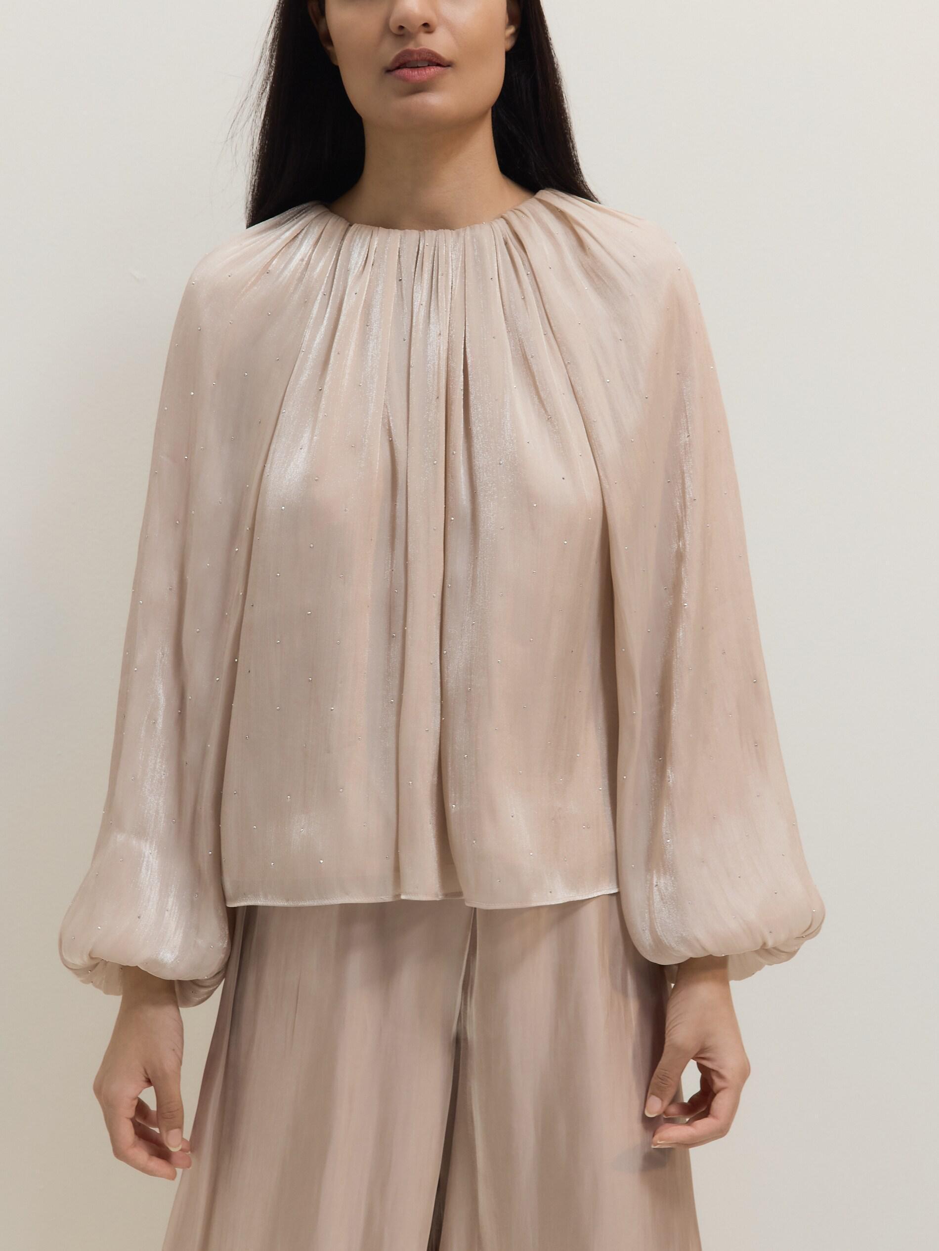 Beige Blouse With Puff Sleeves, Pink, large image number 1