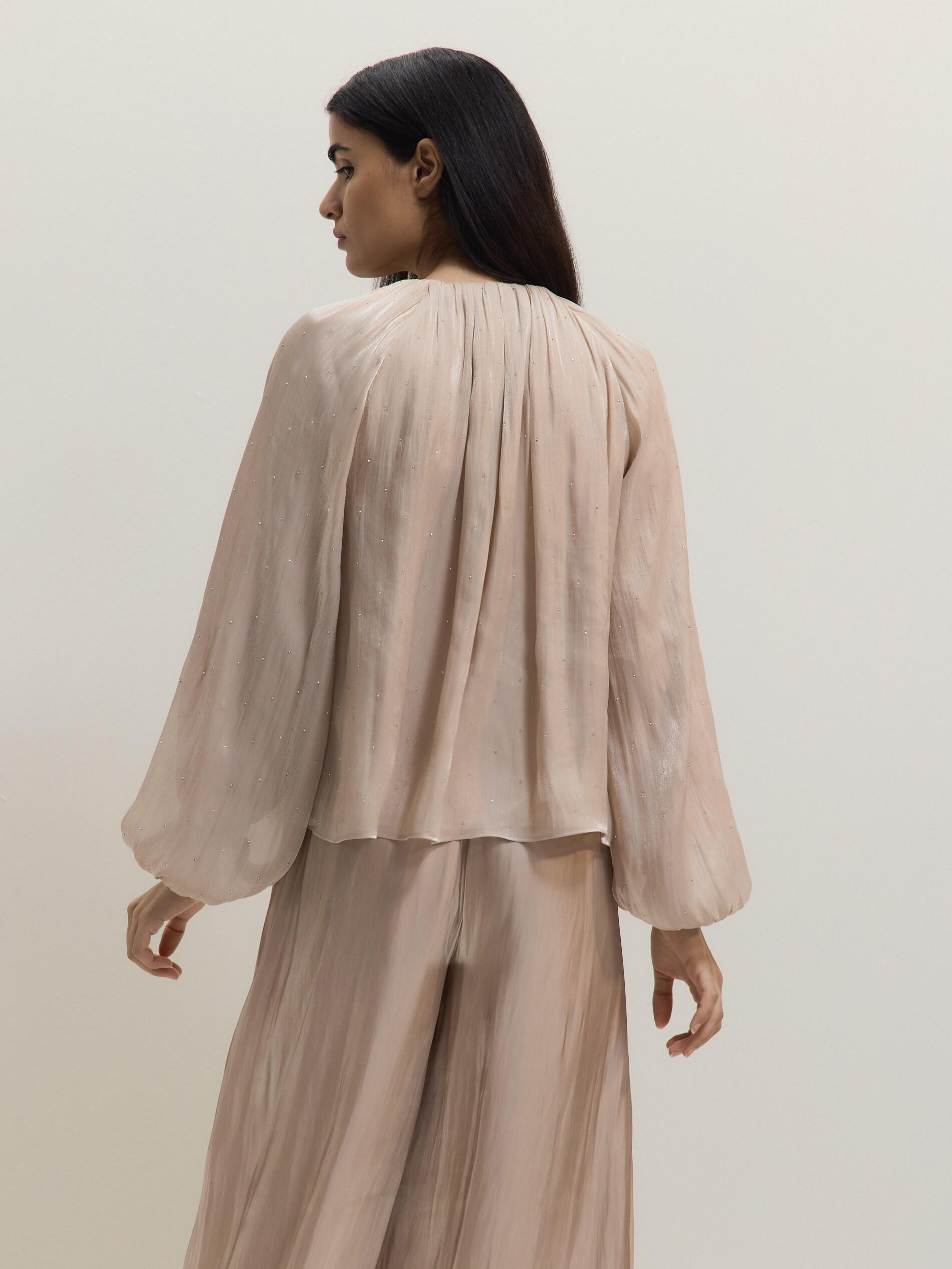 Beige Blouse With Puff Sleeves, Pink, large image number 5