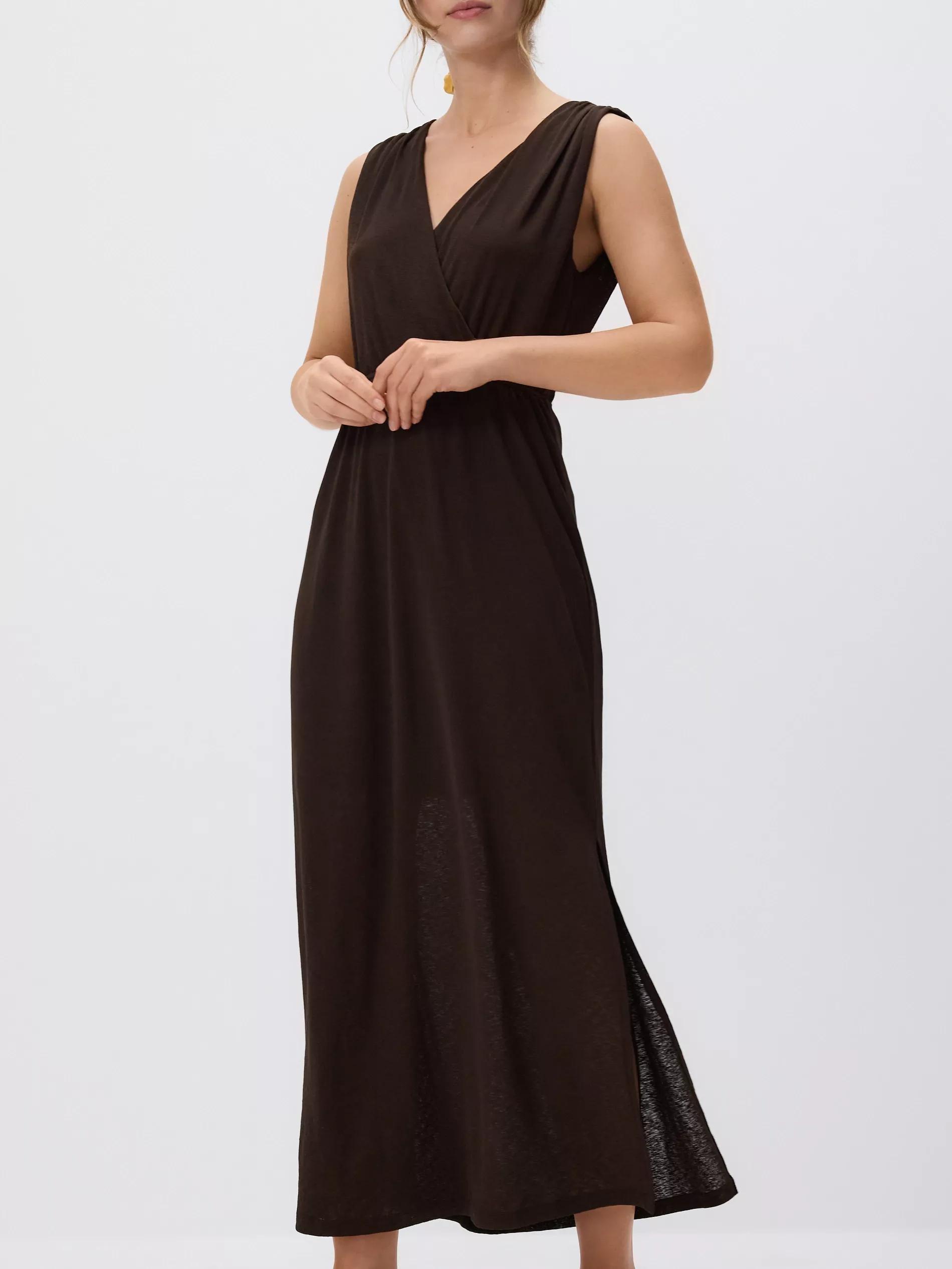 Brown Maxi Dress With Tie Waist, Brown, medium