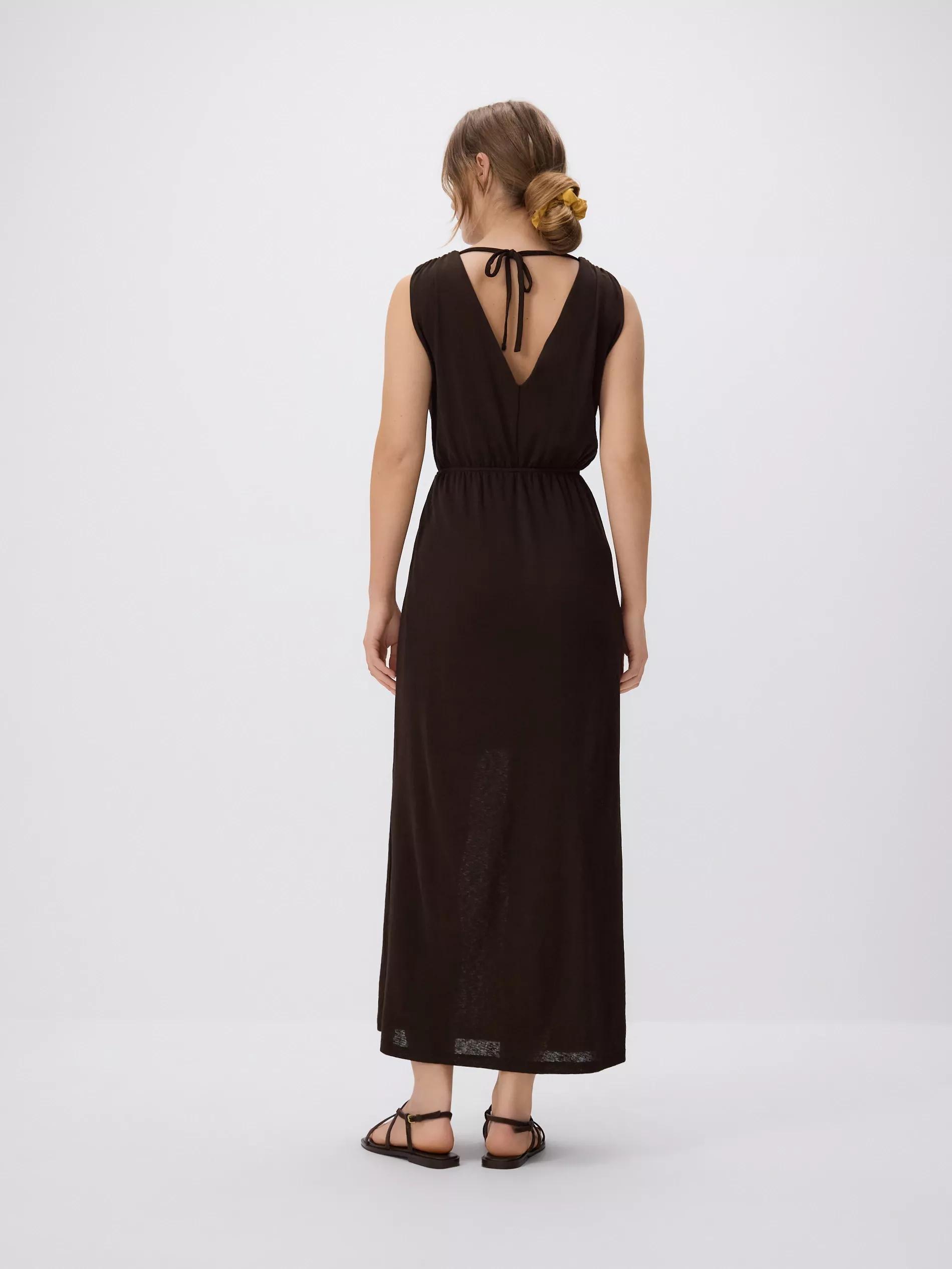 Brown Maxi Dress With Tie Waist, , large image number 4