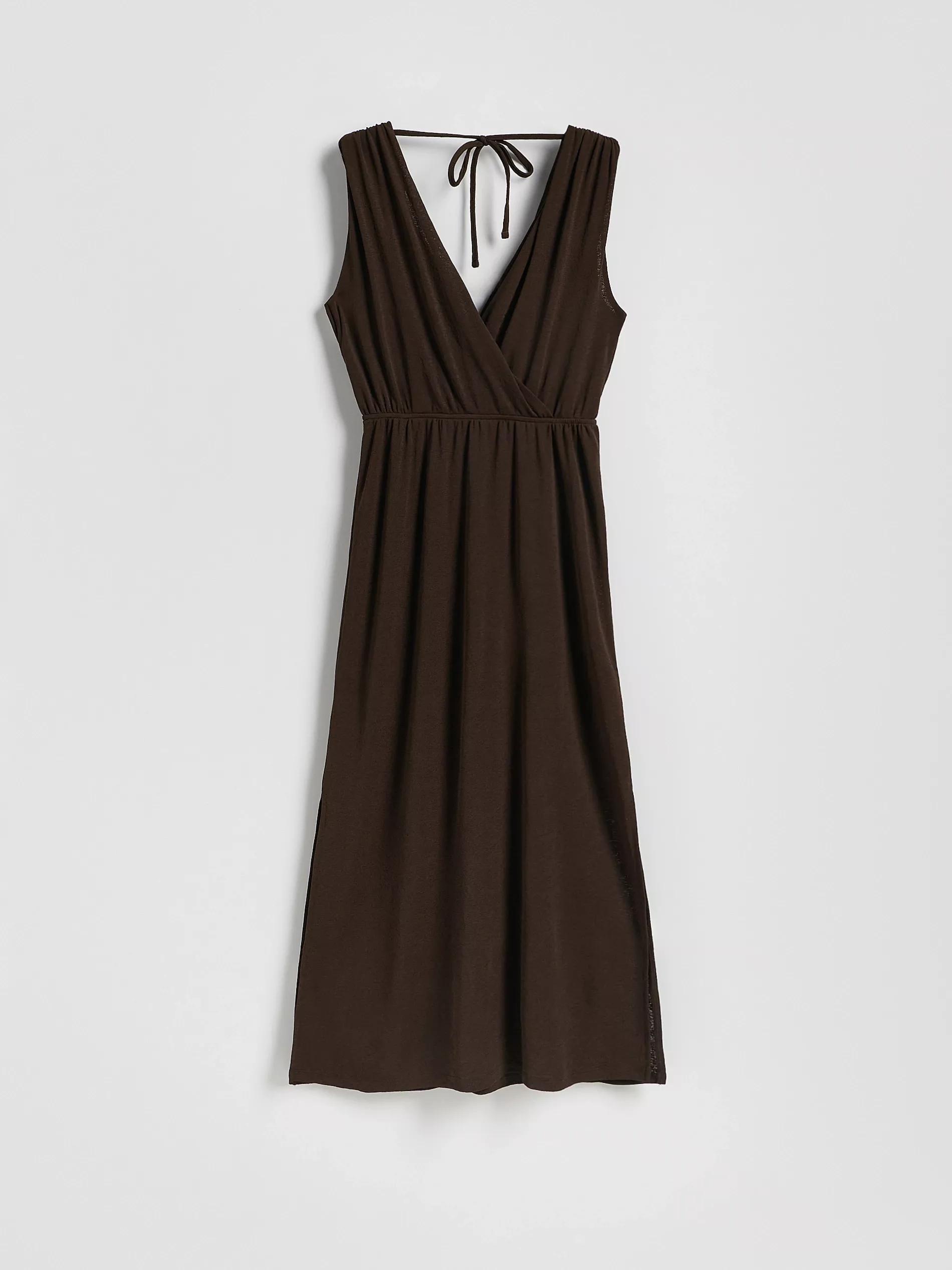 Brown Maxi Dress With Tie Waist, , large image number 5