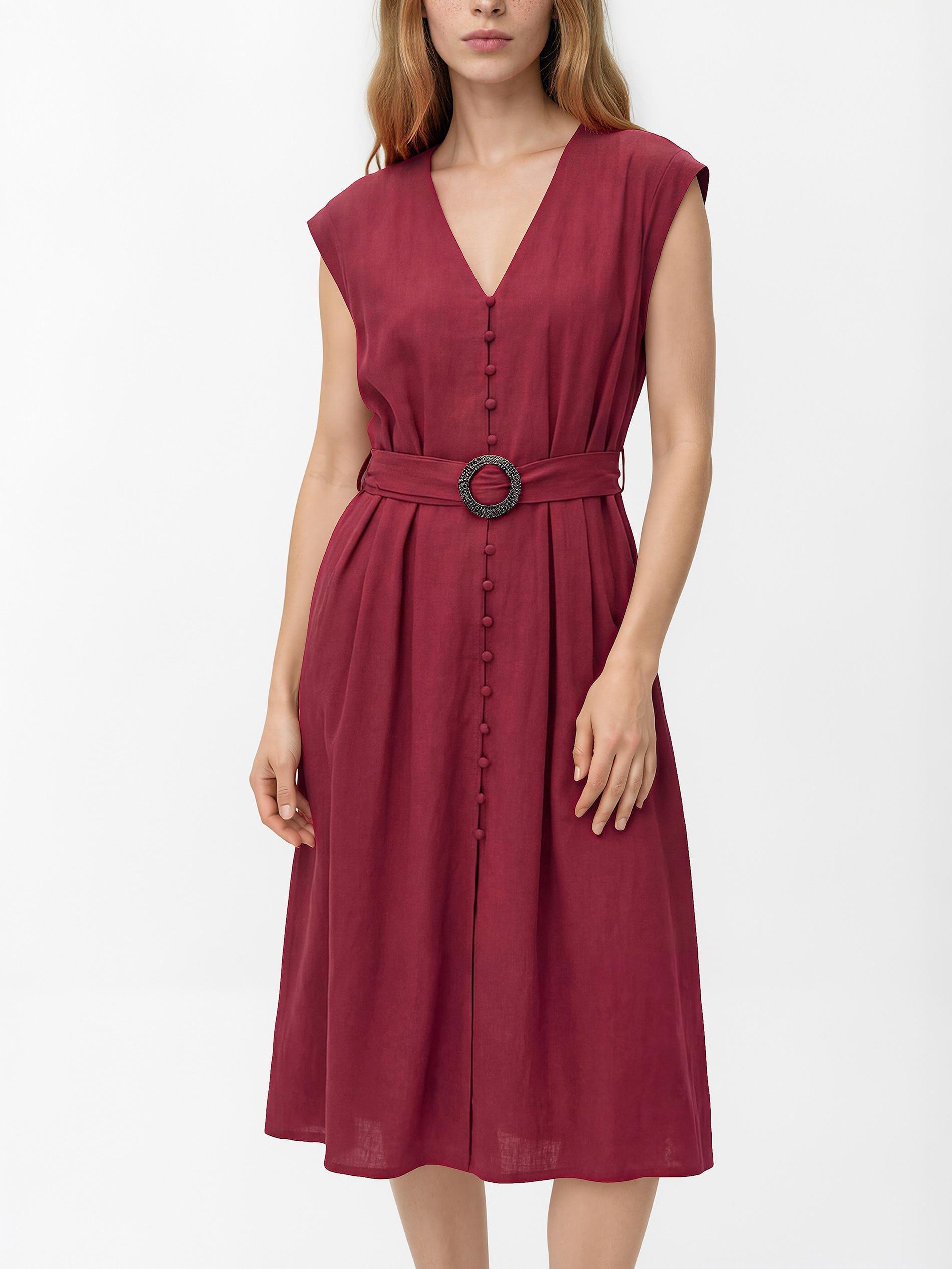 Maroon Linen Blend Dress, Burgundy, large image number 0