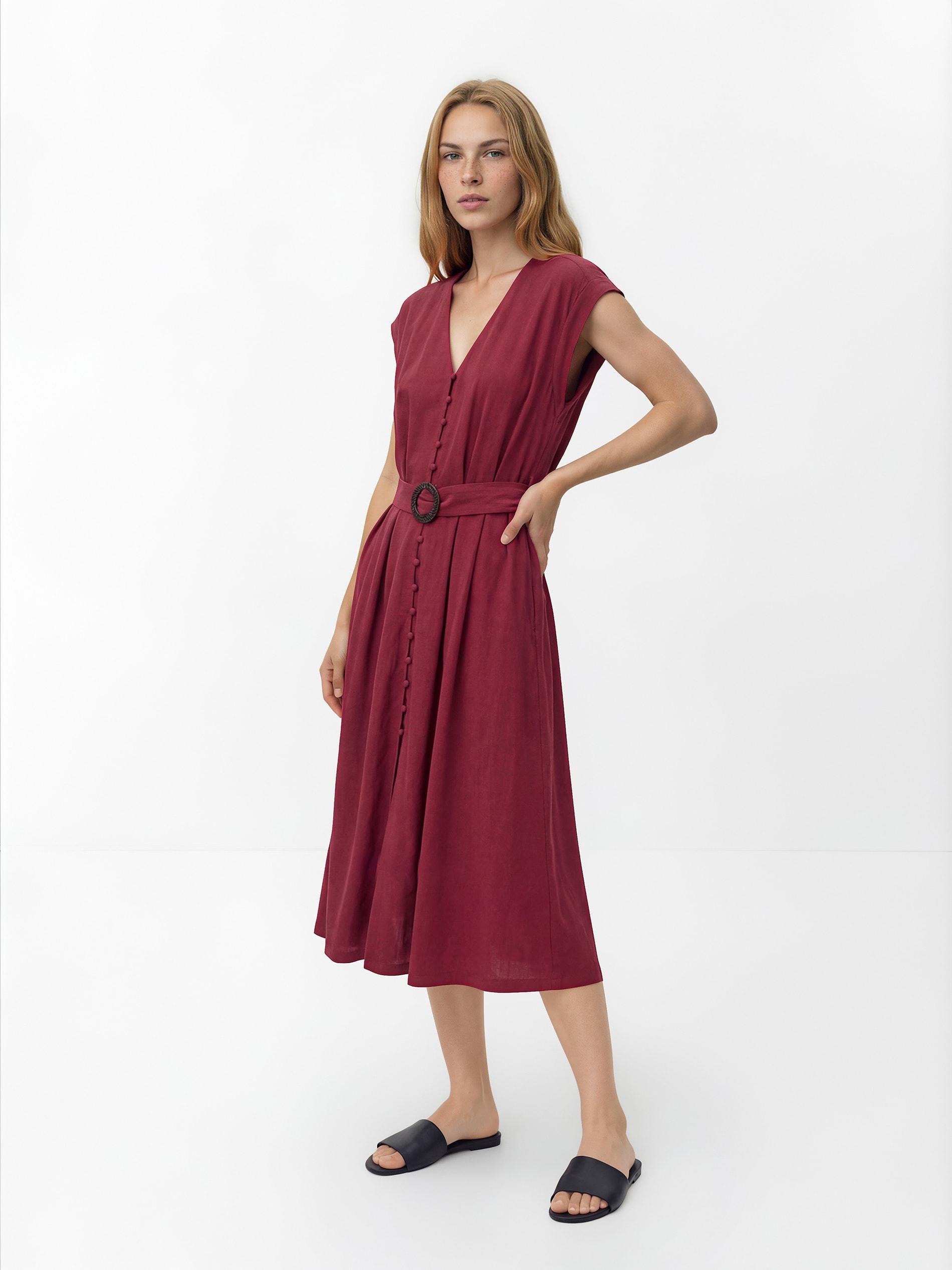 Maroon Linen Blend Dress, Burgundy, large image number 2