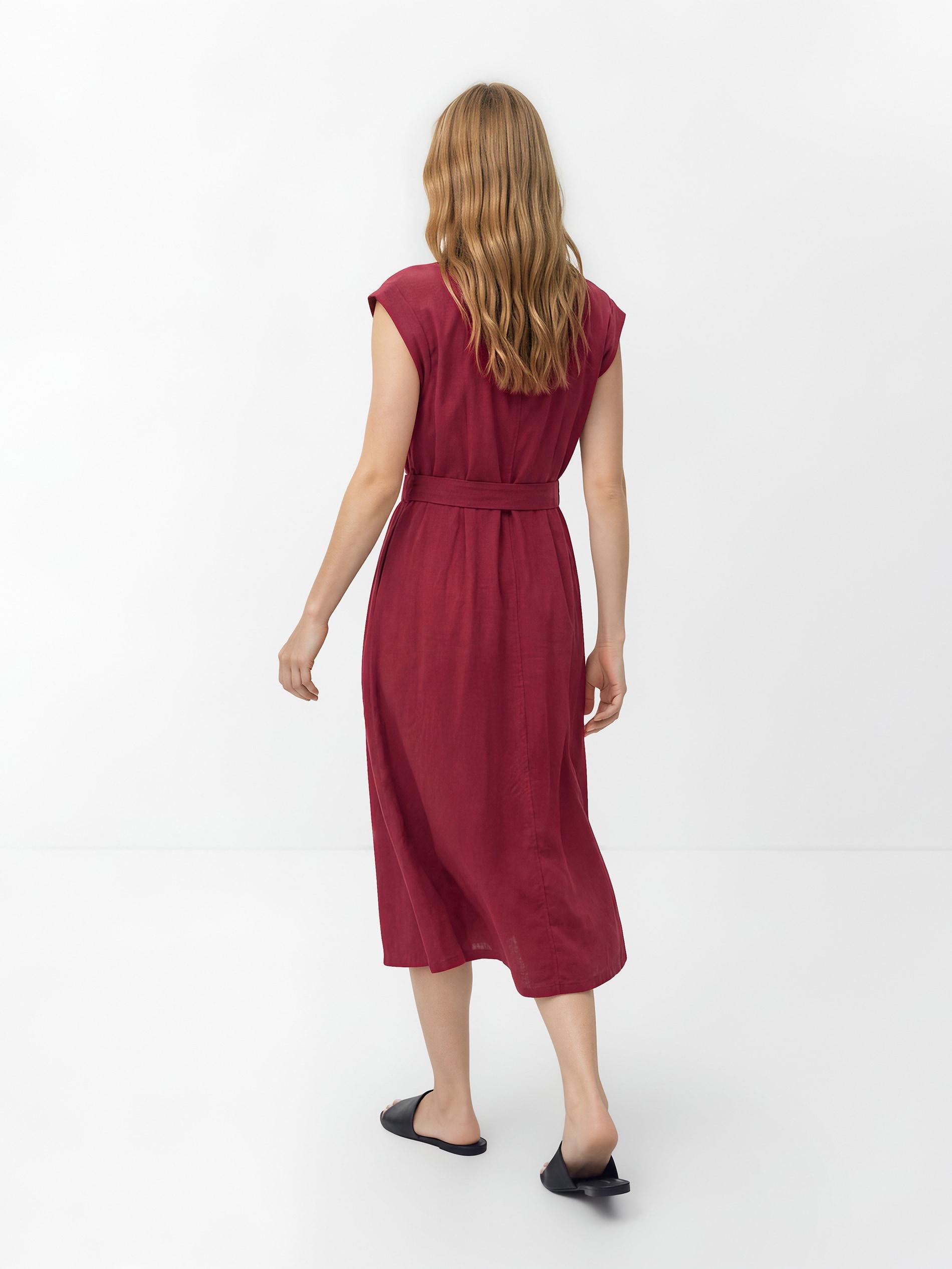 Maroon Linen Blend Dress, Burgundy, large image number 3