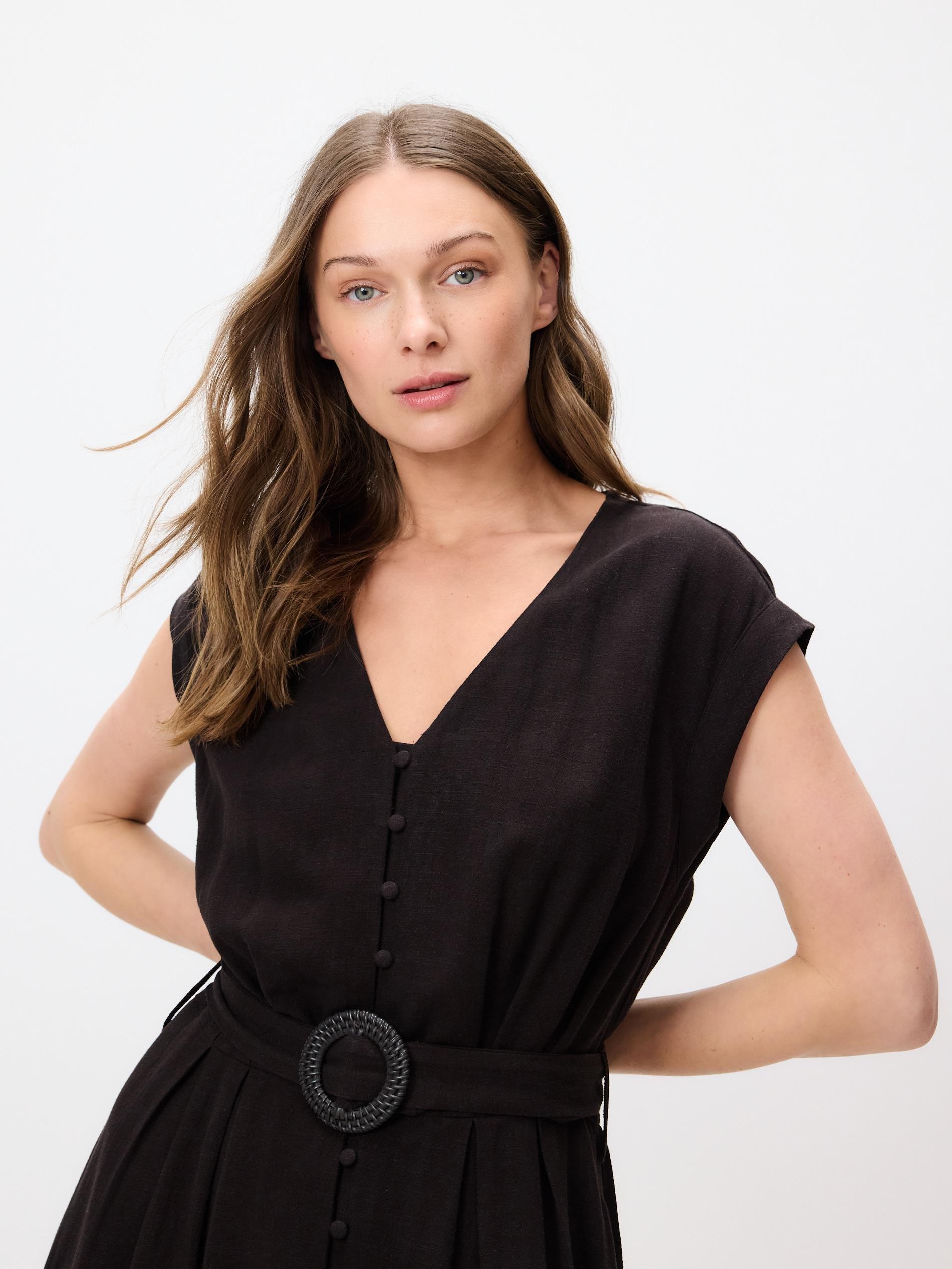 Brown Linen Blend Dress, Brown, large image number 0