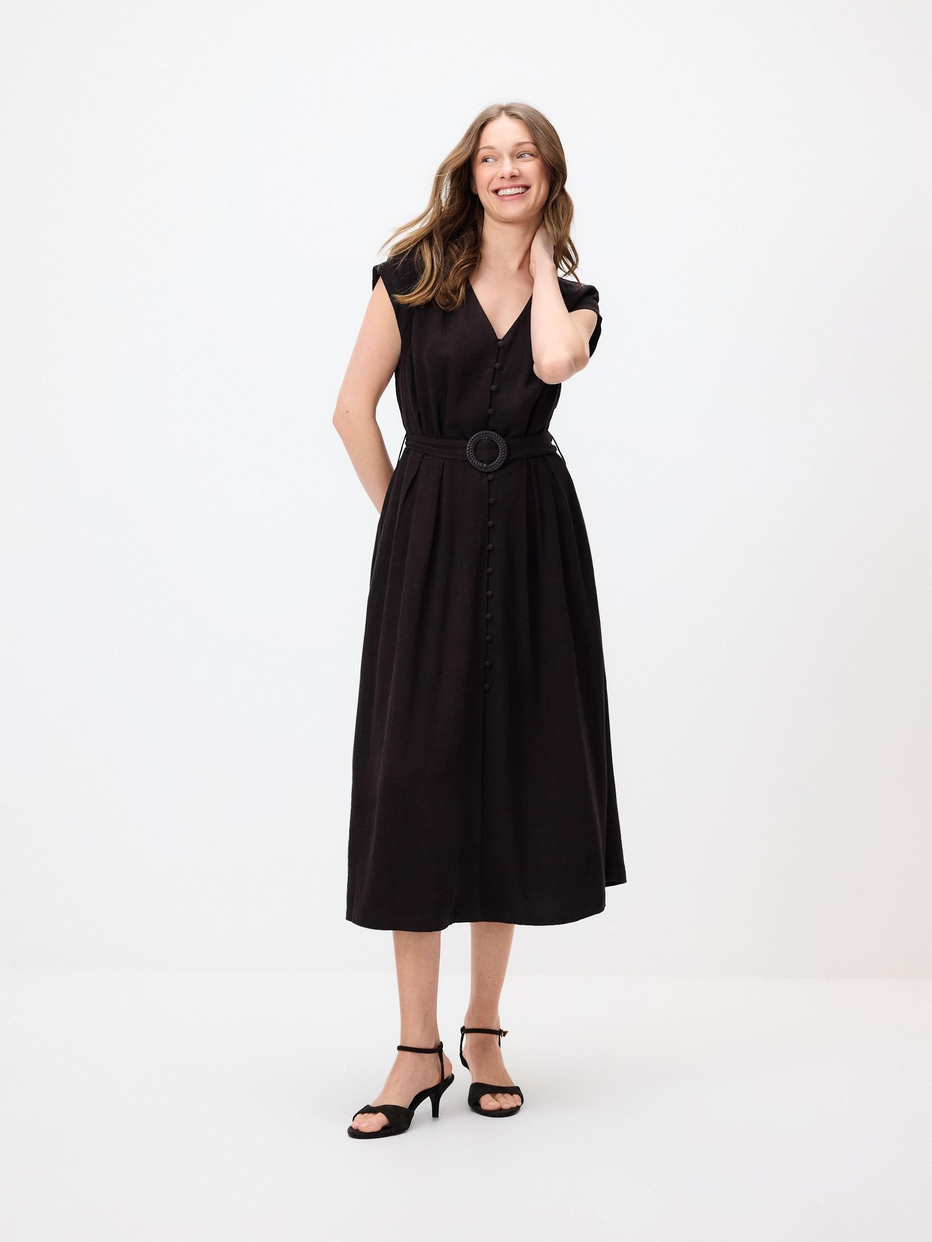 Brown Linen Blend Dress, Brown, large image number 1