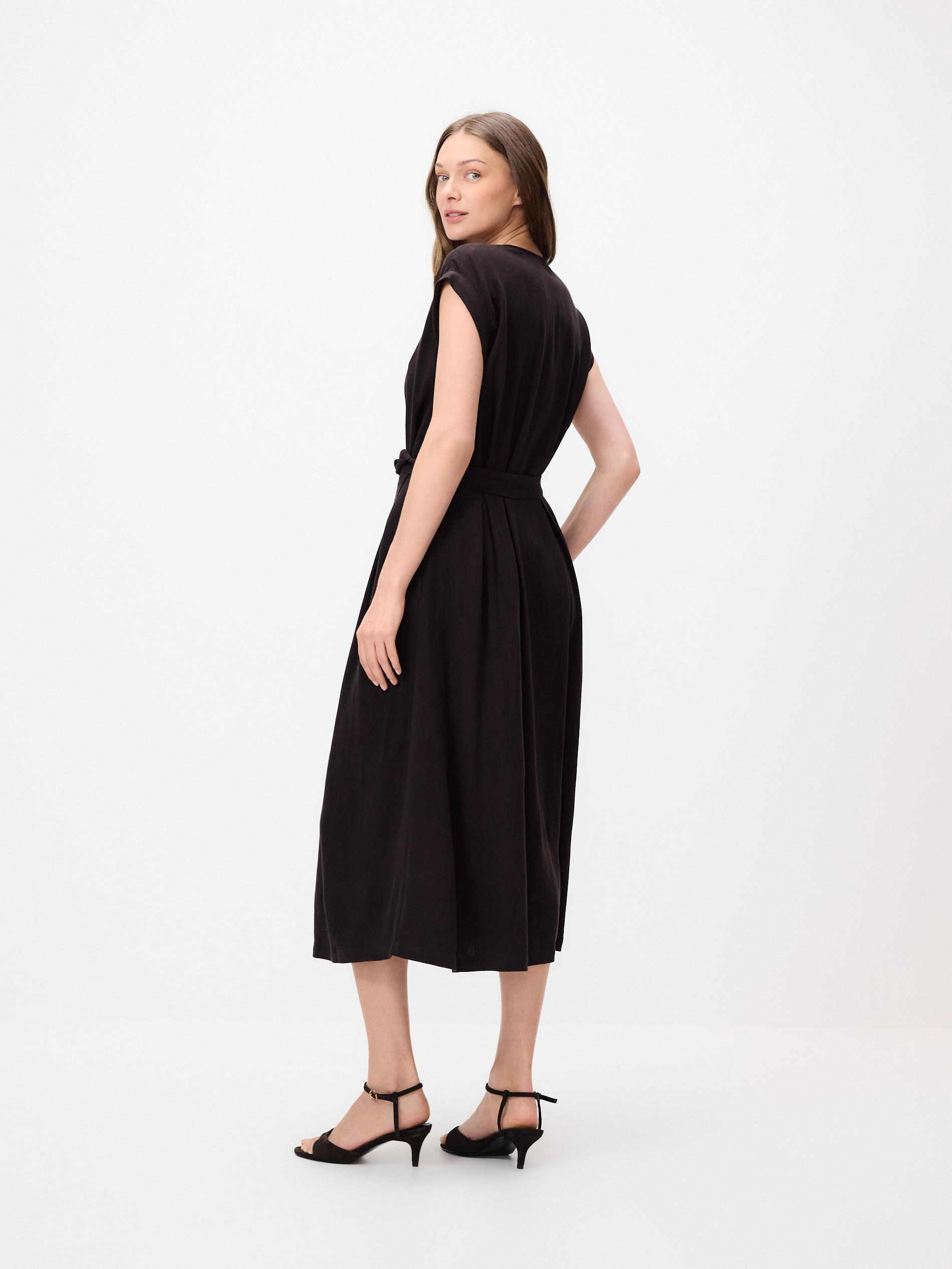 Brown Linen Blend Dress, Brown, large image number 3