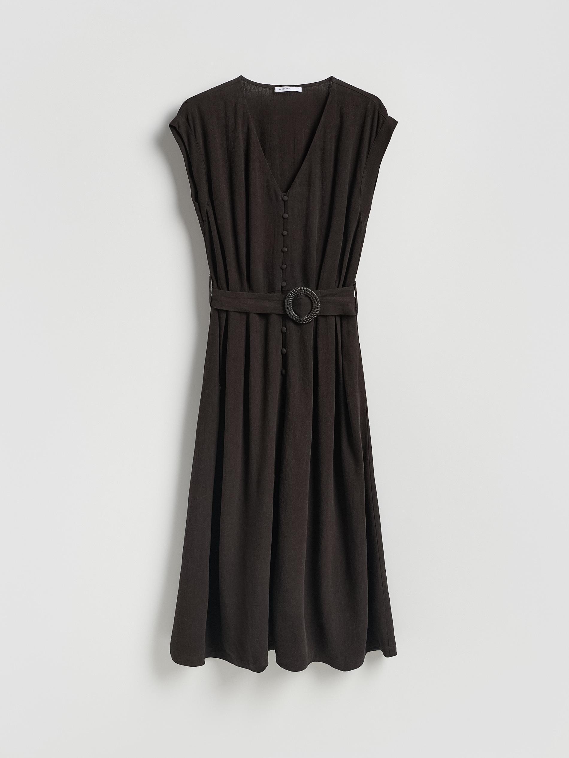 Brown Linen Blend Dress, Brown, large image number 4