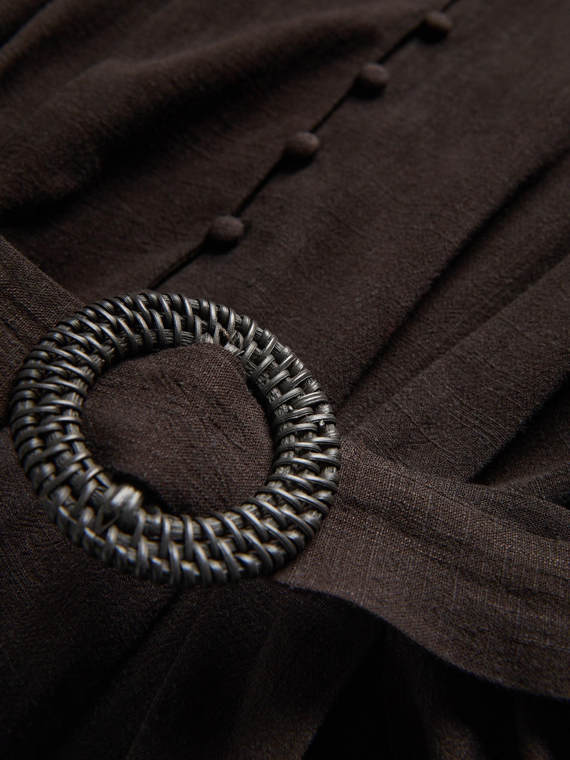 Brown Linen Blend Dress, Brown, large image number 5
