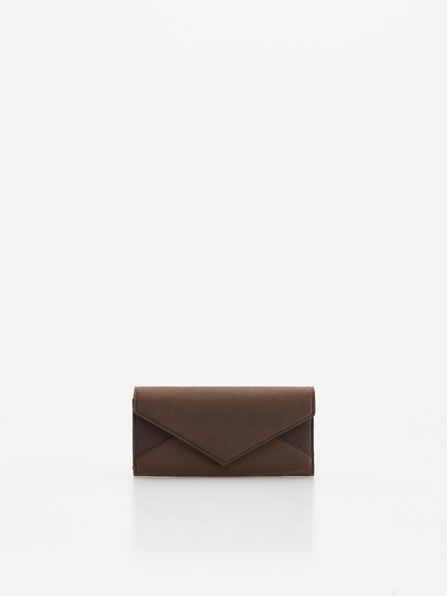 Brown Faux Suede Wallet, Brown, large image number 0