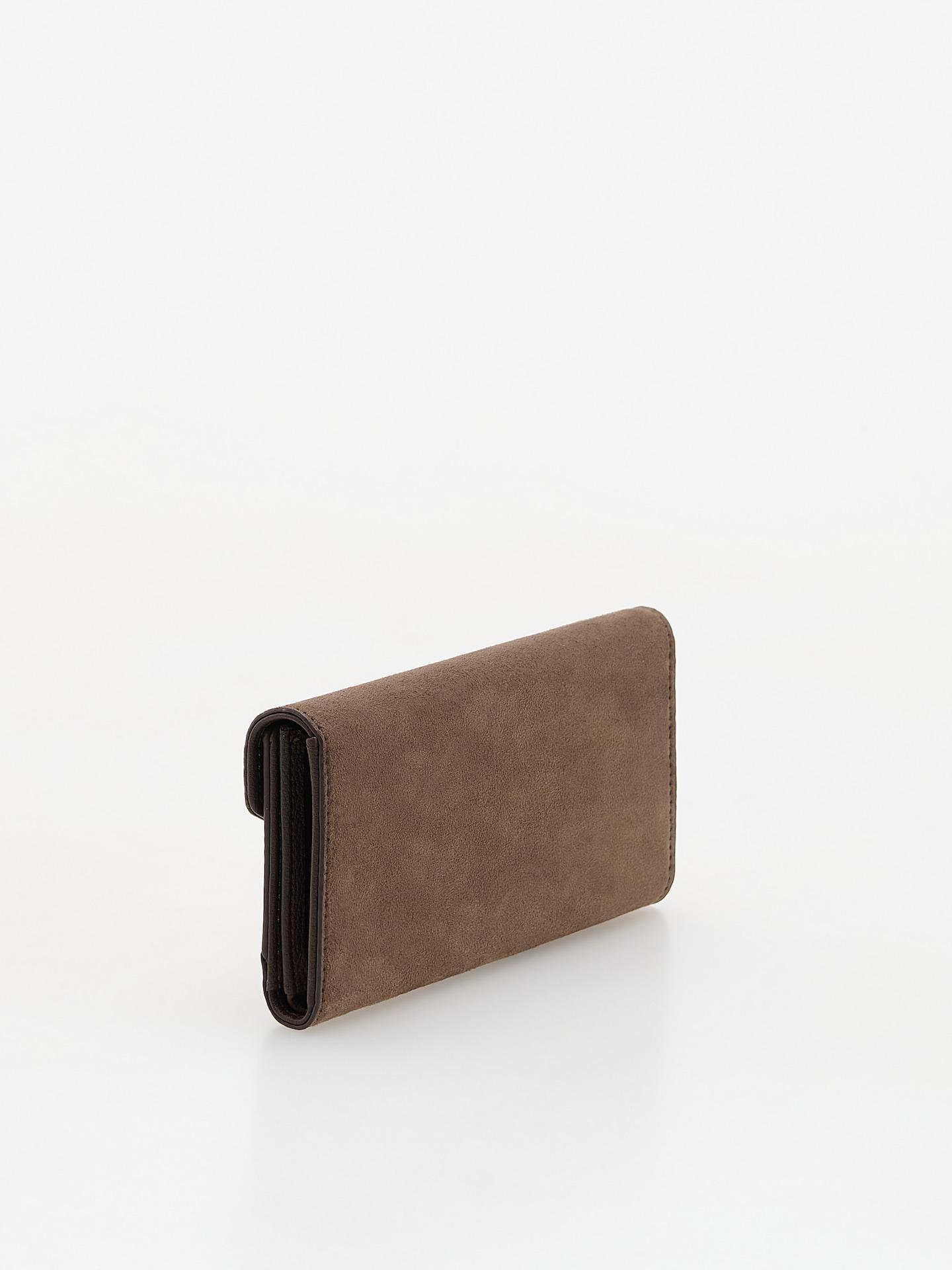 Brown Faux Suede Wallet, Brown, large image number 1