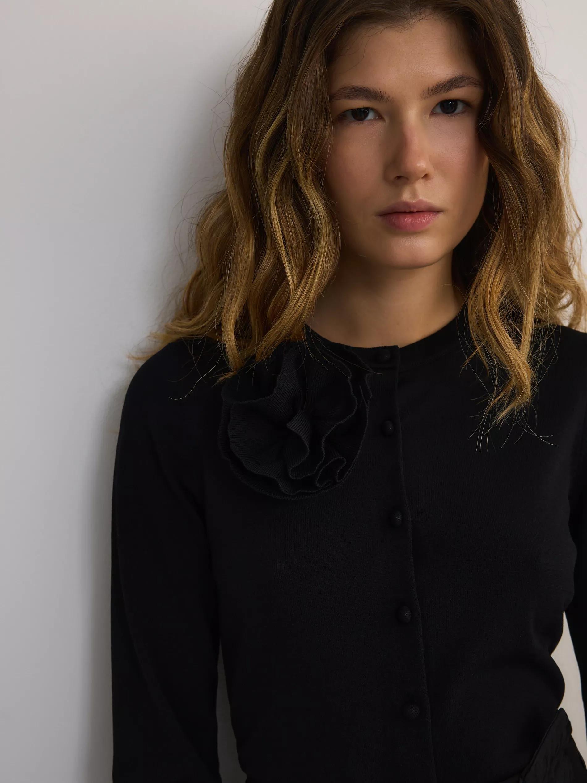 Black Cardigan Made Of Viscose Blend, , large image number 2