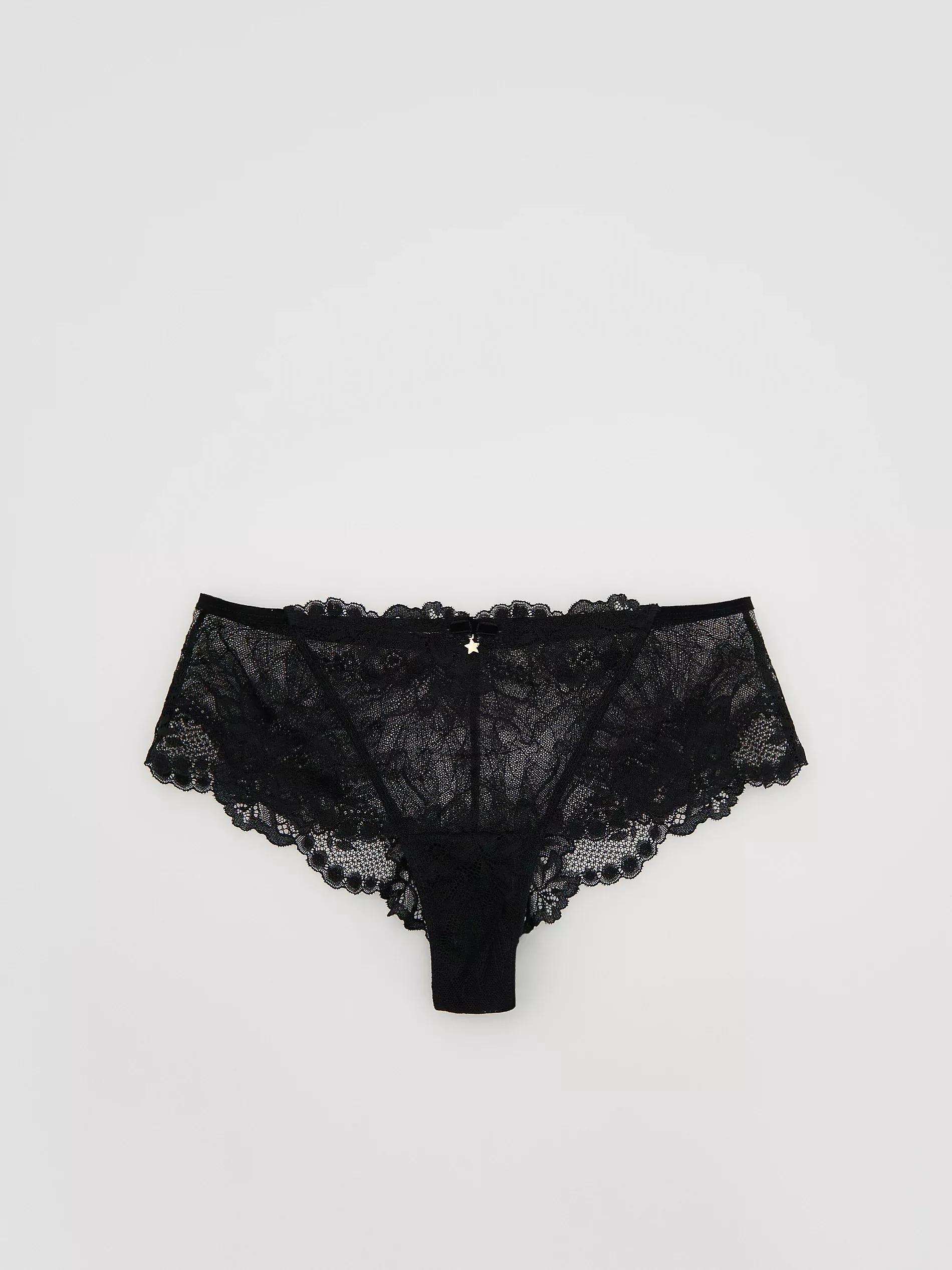 Black Lace Hipster Knickers, Black, large image number 3