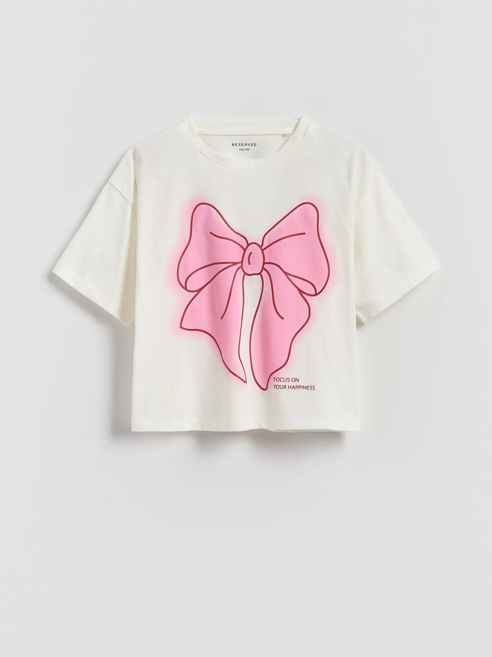Cream Loose T-Shirt With Print, Ivory, medium